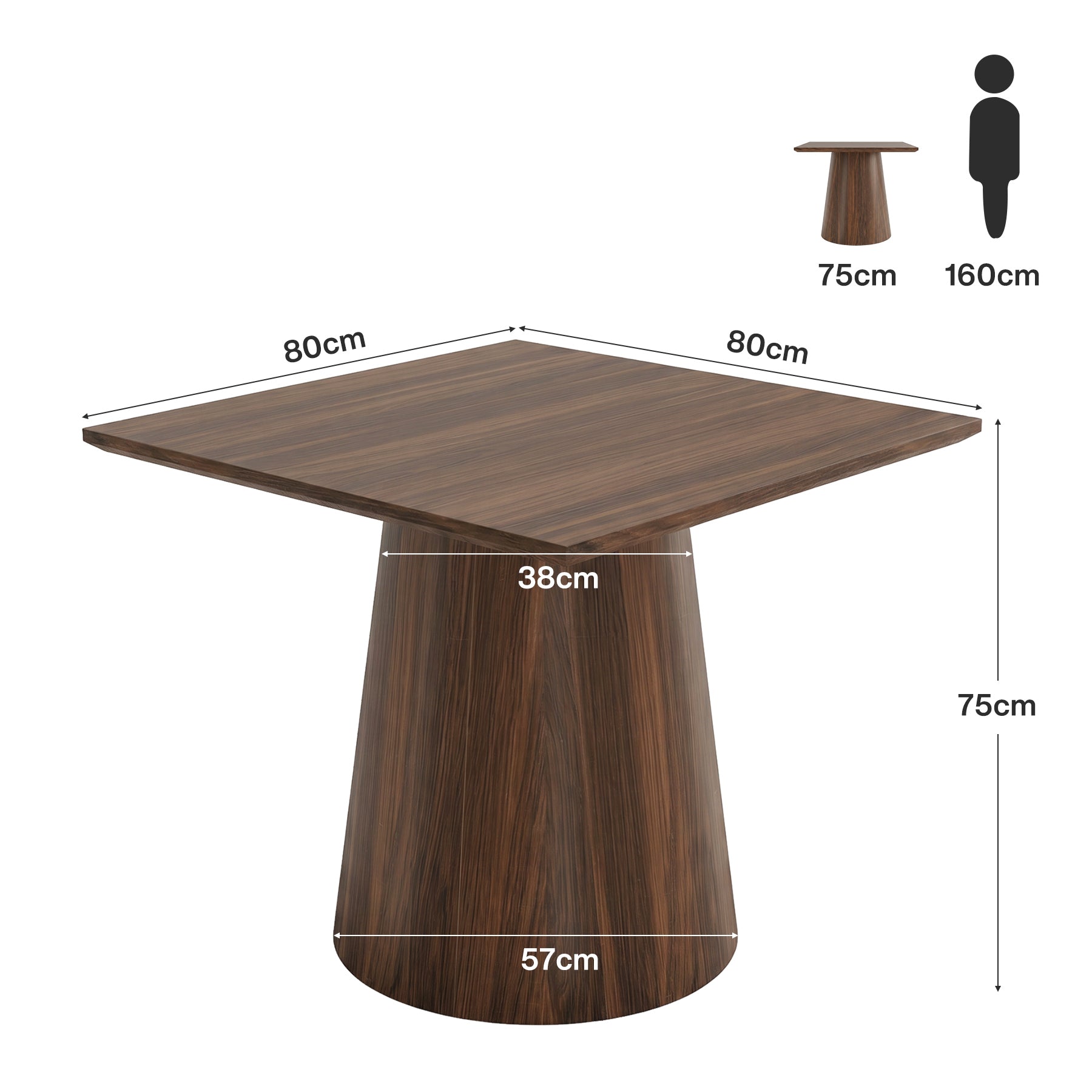 Tribesigns Quadratischer Esstisch 80 cm für 2–4 Personen, Küchentisch im Mid-Century Stil mit Sockelgestell