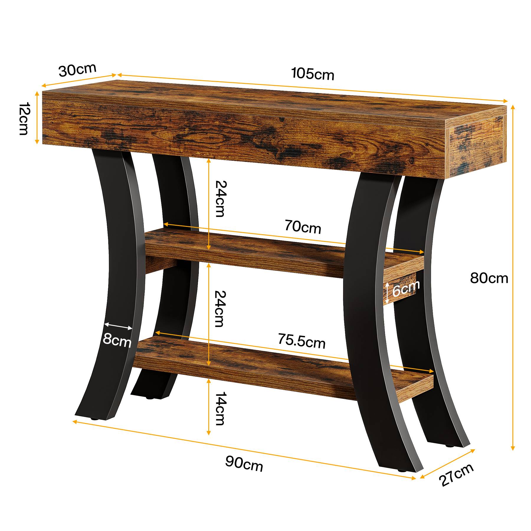 105 cm Konsolentisch, Sofa-Eingangstisch mit Ablagefächern