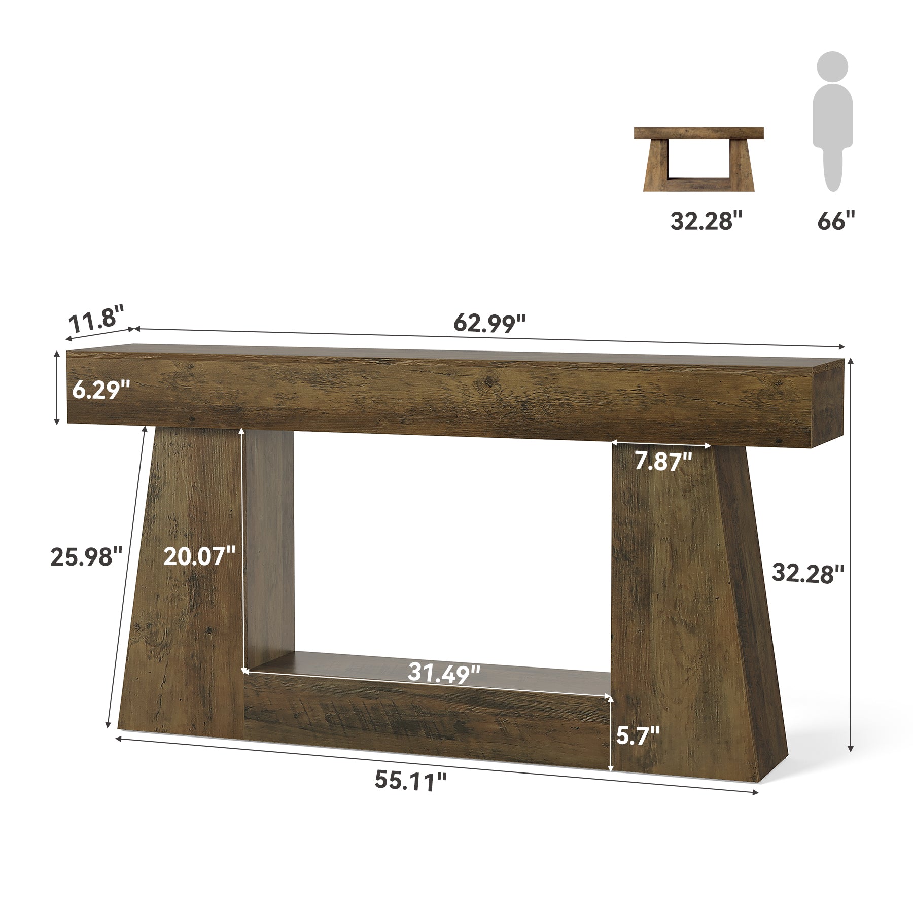 Rustikaler Konsolentisch mit Ablage, 160 cm langer Landhaus-Sofatisch für Eingangsbereich und Flur