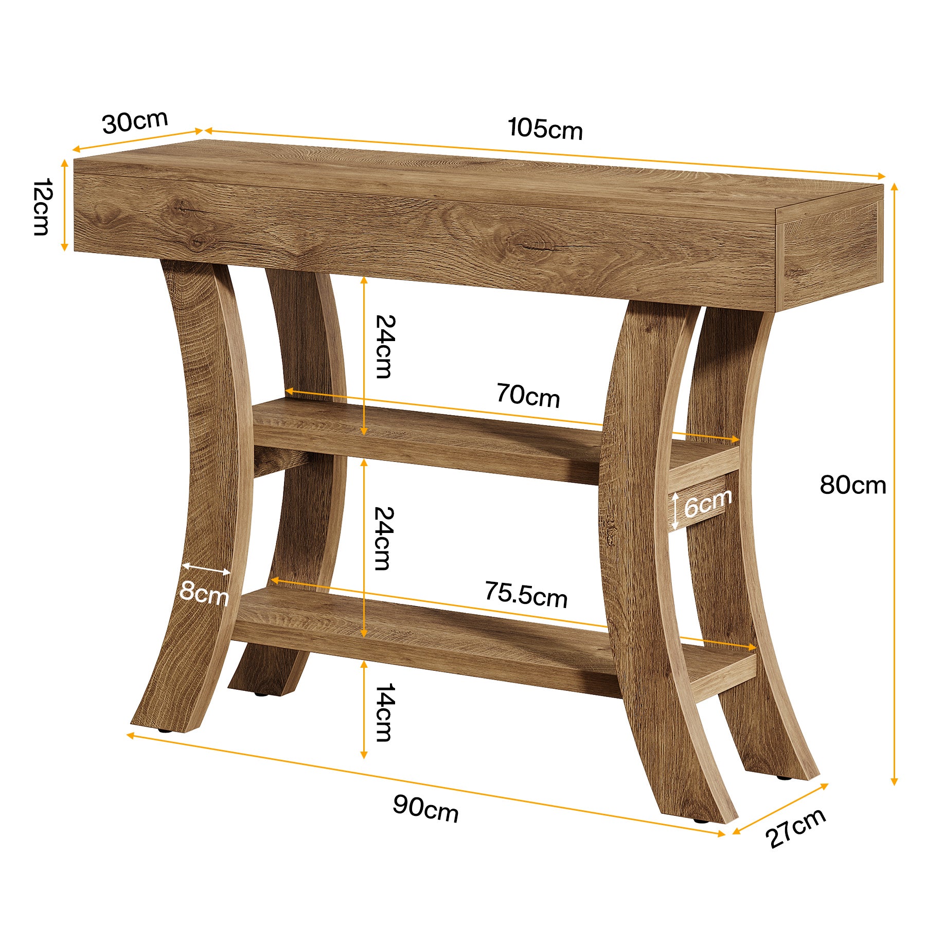105 cm Konsolentisch, Sofa-Eingangstisch mit Ablagefächern
