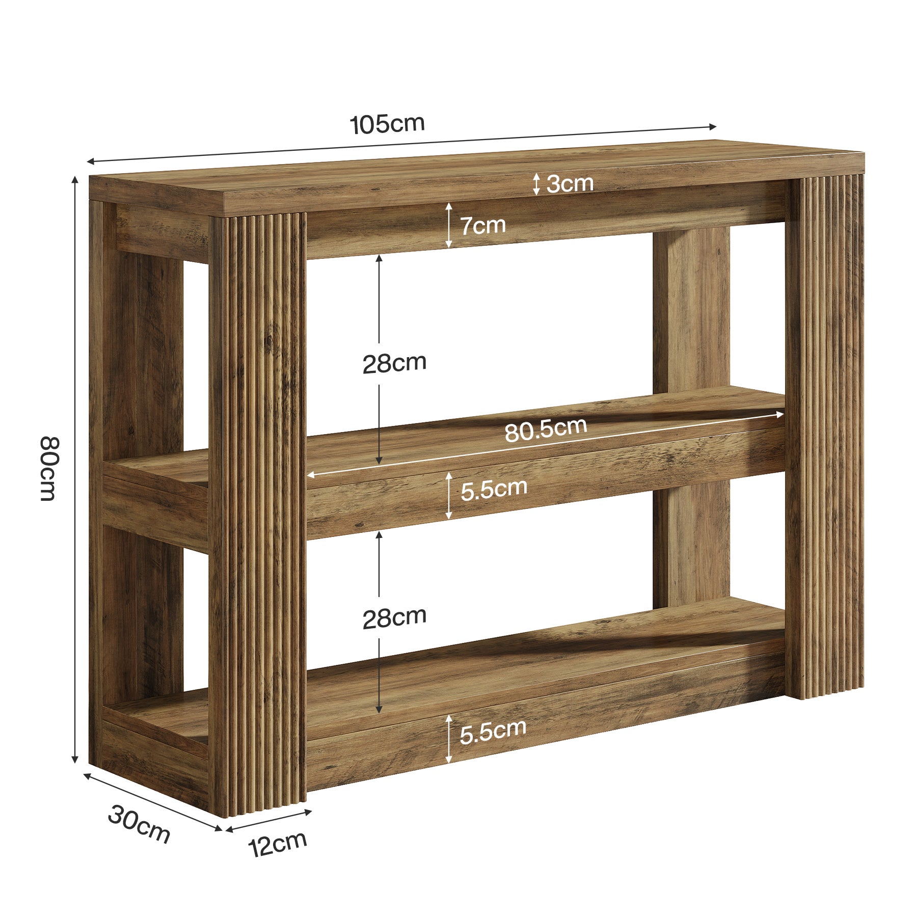 Tribesigns Schmaler Konsolentisch 105 cm – 3-stufiger Landhaus Flurtisch mit Ablagen, Sofatisch für Eingangsbereich & Wohnzimmer
