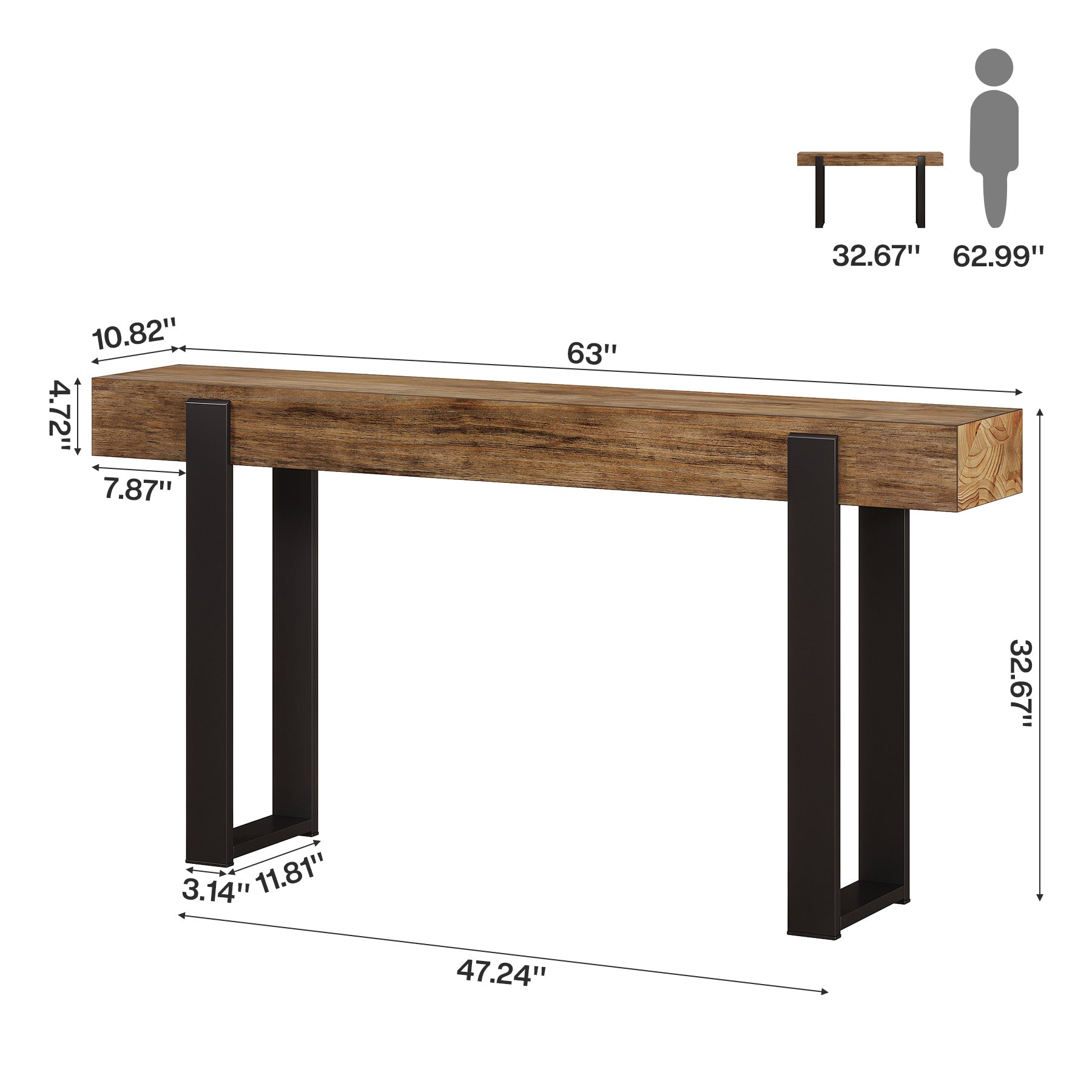Tribesigns Schmaler Konsolentisch 160 cm, Massivholz Sofatisch mit Metallbeinen, Flurtisch im Industrial-Landhausstil