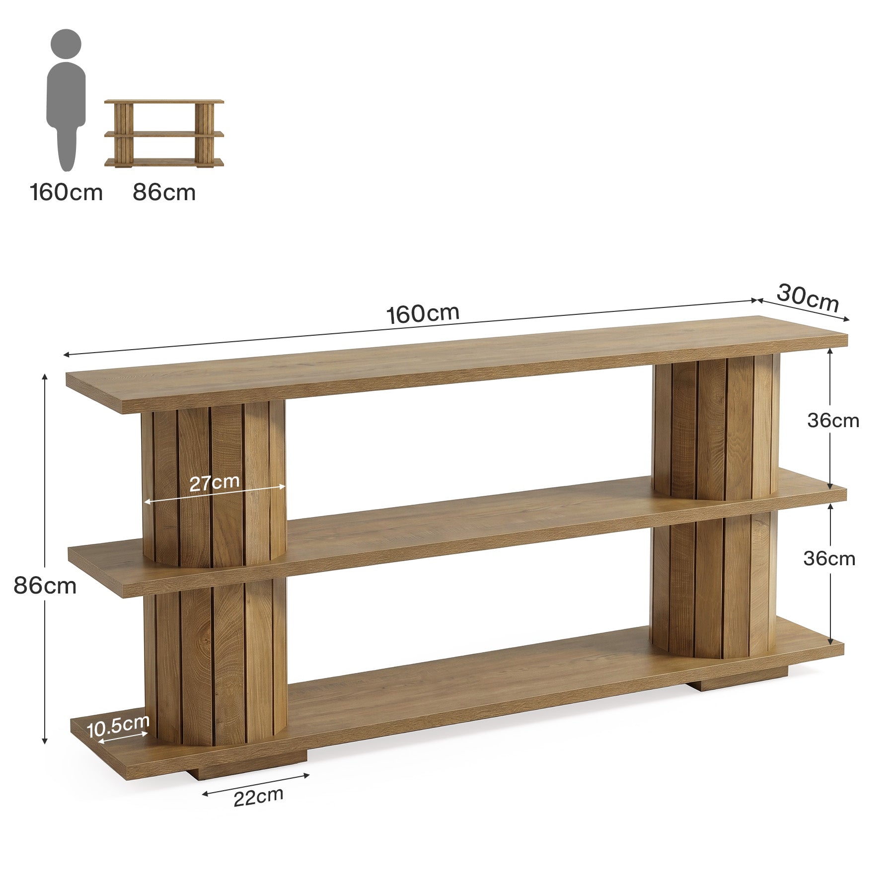 Tribesigns Konsolentisch mit Stauraum, 160 cm schmaler Flurtisch mit 3 Ablagen im Vintage-Stil