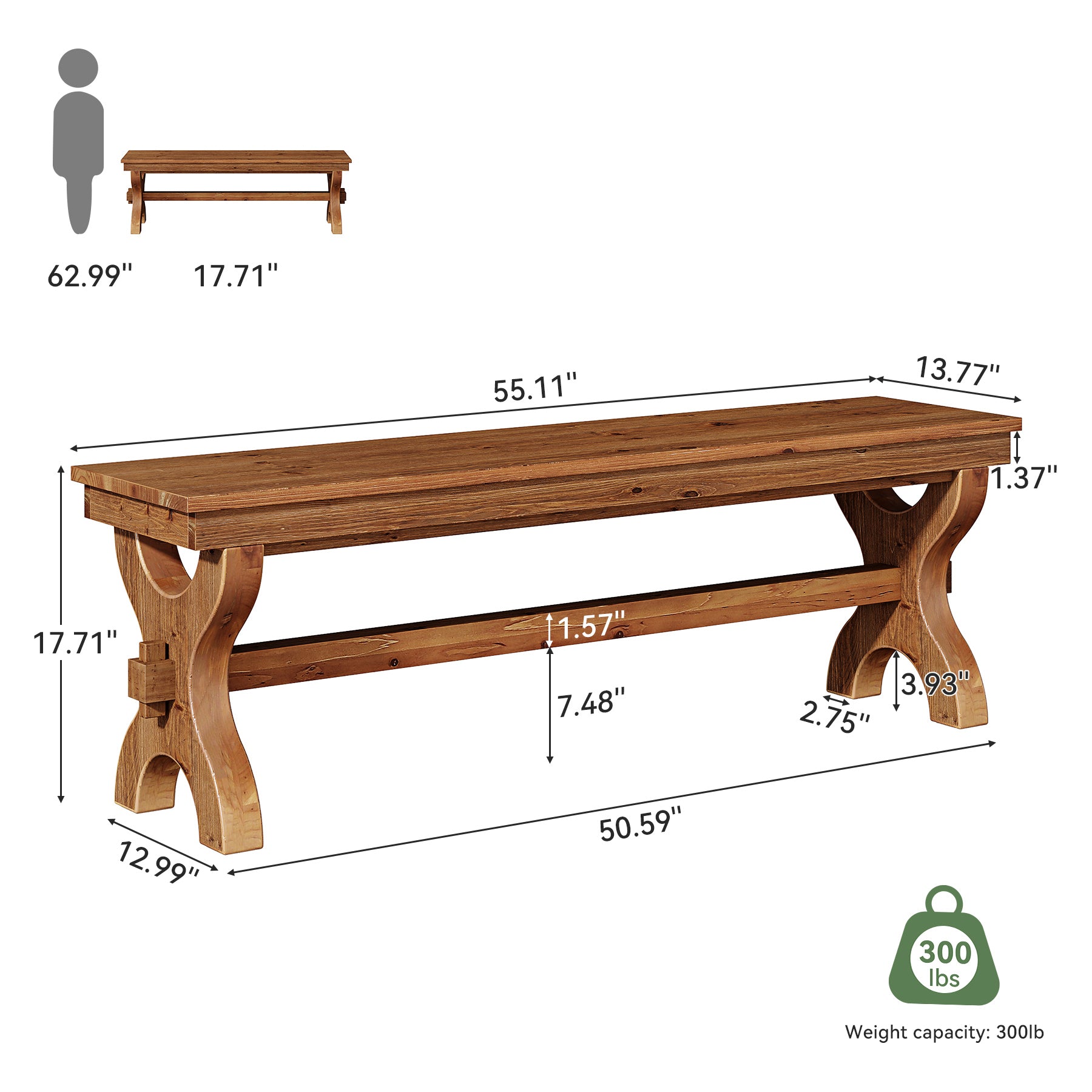 Tribesigns Massivholz Sitzbank 140 cm, Flurbank & Schuhbank im Landhausstil für Flur, Schlafzimmer & Esszimmer