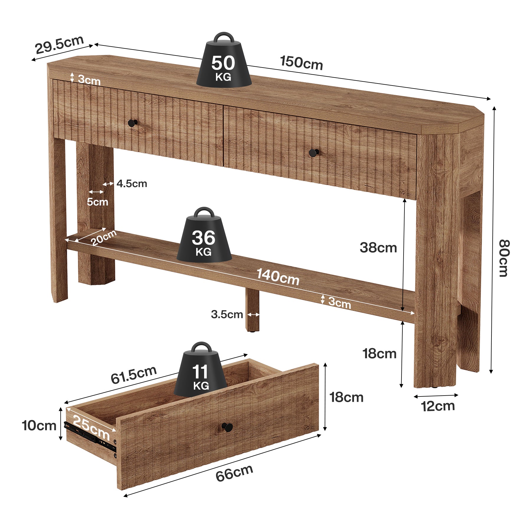 Tribesigns Konsolentisch 150 cm mit 2 Schubladen, Moderner Schmaler Flurtisch mit Ablage & Stauraum