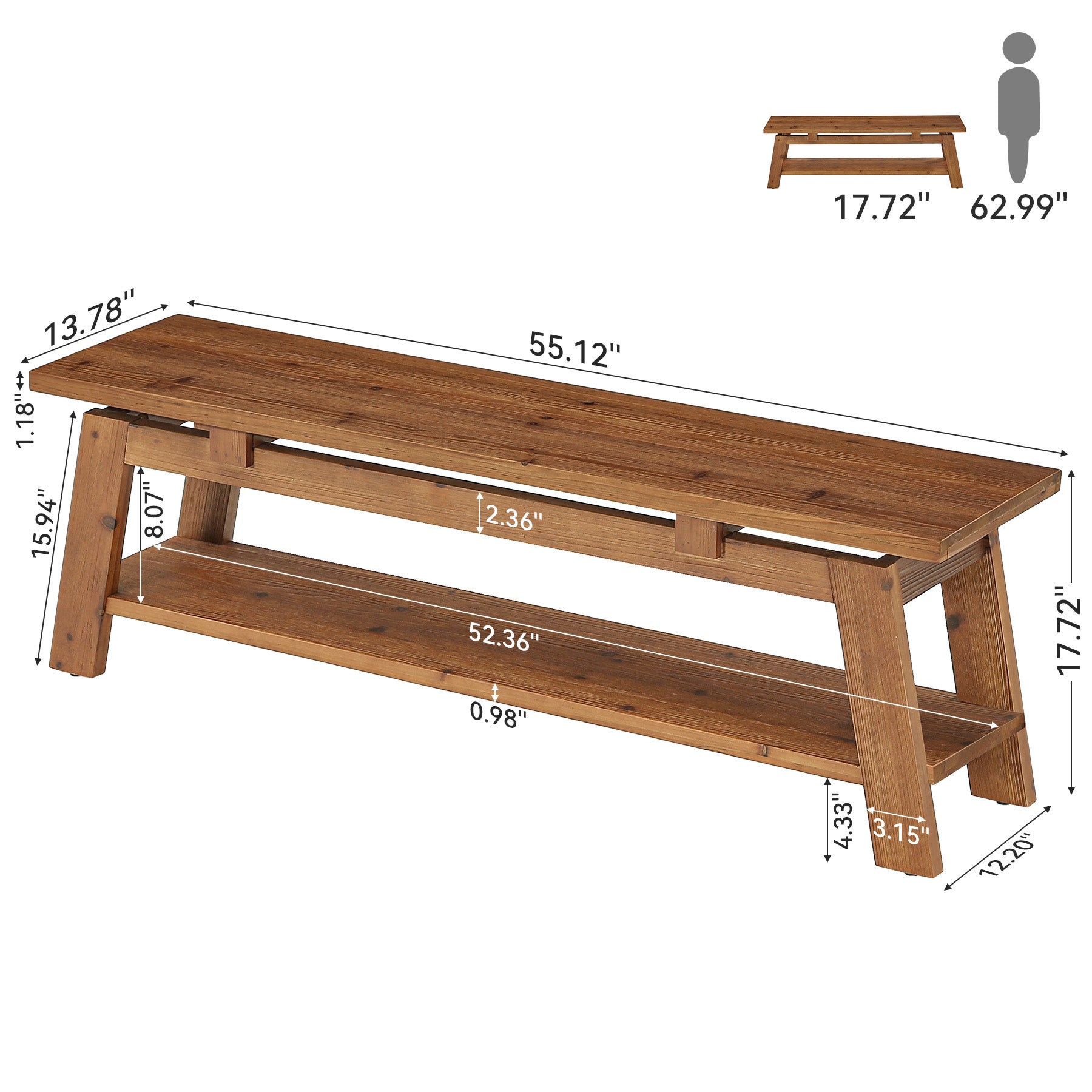 Tribesigns Massivholz Sitzbank 140 cm mit Schuhablage, Holzbank für Eingangsbereich & Schlafzimmer