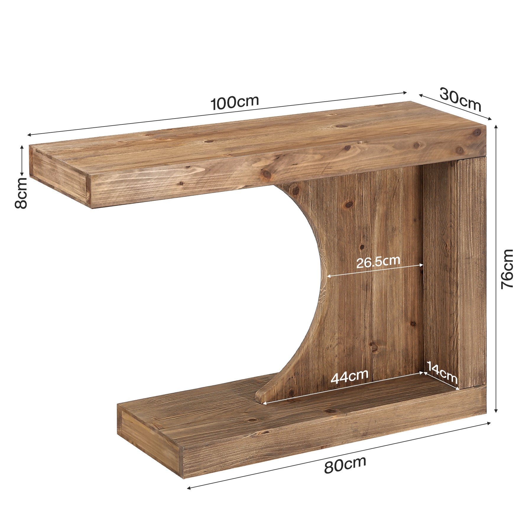 Tribesigns Konsolentisch aus Massivholz 100 cm, Moderner Flurtisch mit C-förmigem Design