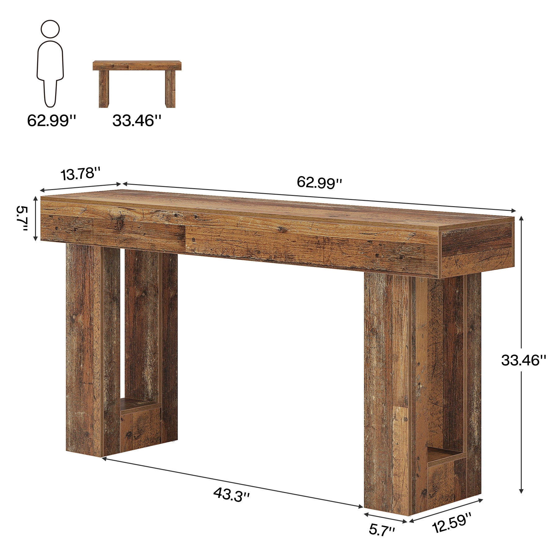 160 cm Konsolentisch, Bauernhaus Sofatisch Eingangstisch