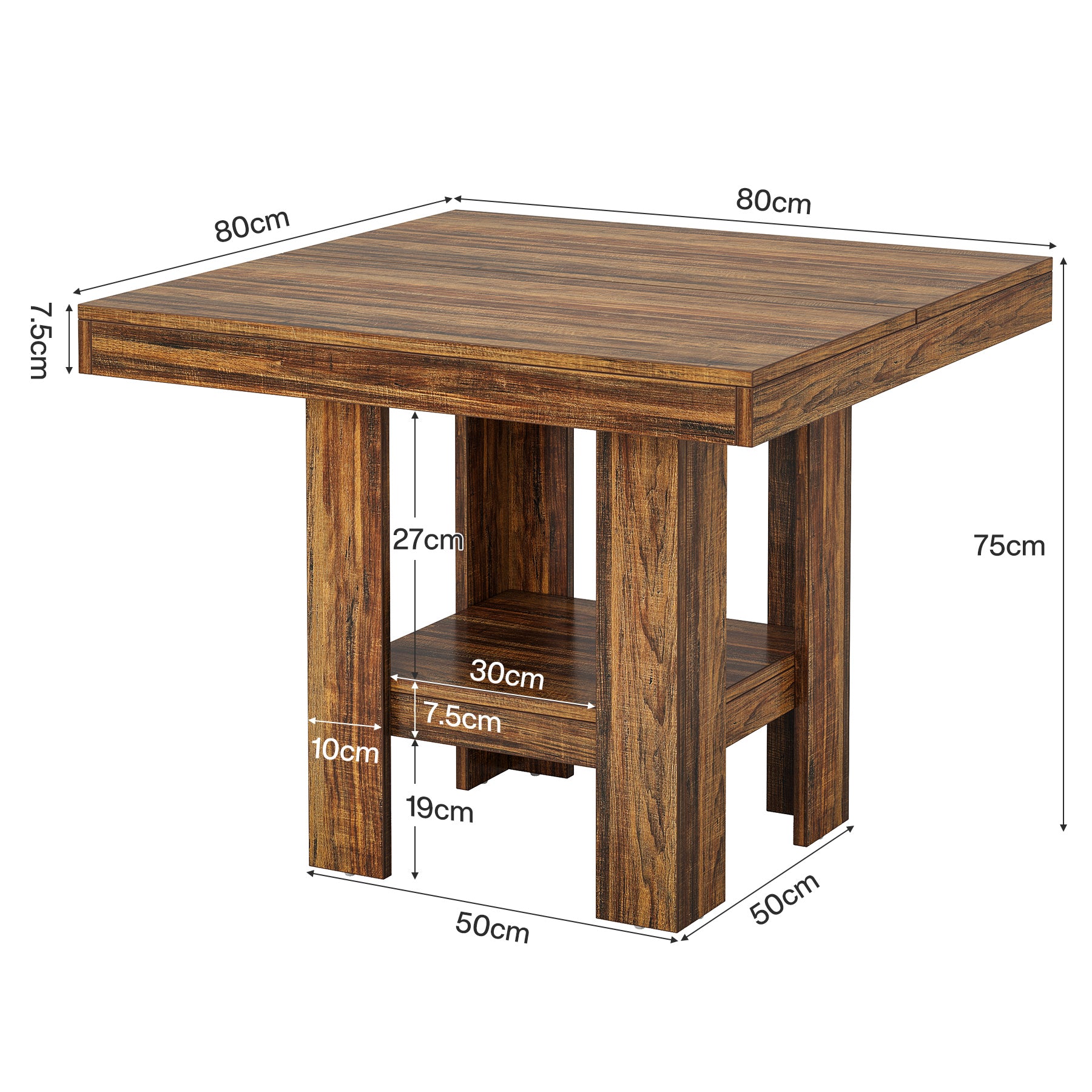 80 cm Quadratischer Esstisch für 2 Personen, industrieller Holz-Küchentisch
