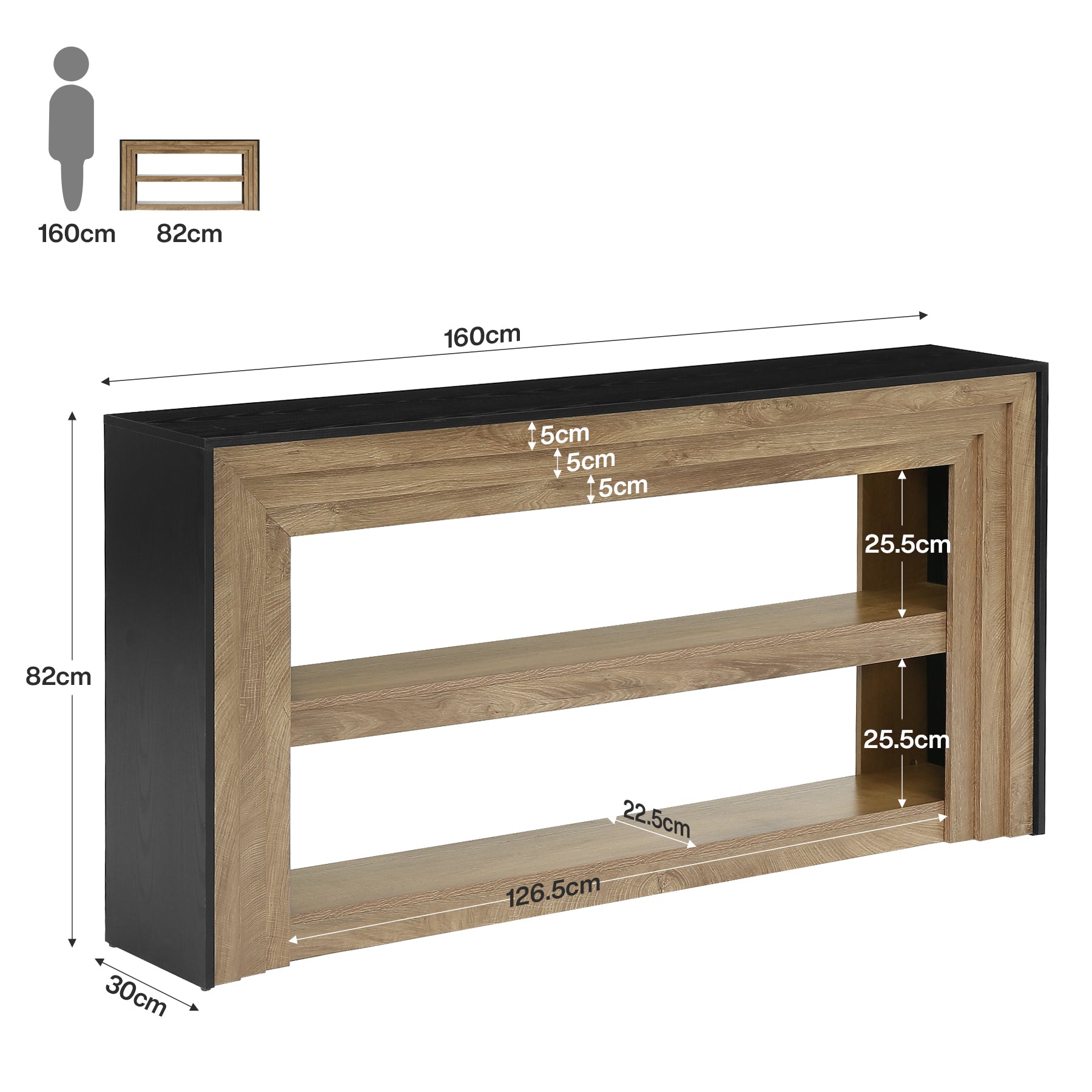 Tribesigns Konsolentisch 160 cm im Landhausstil, Schmaler Flurtisch mit 3 Ebenen & offenen Ablagen