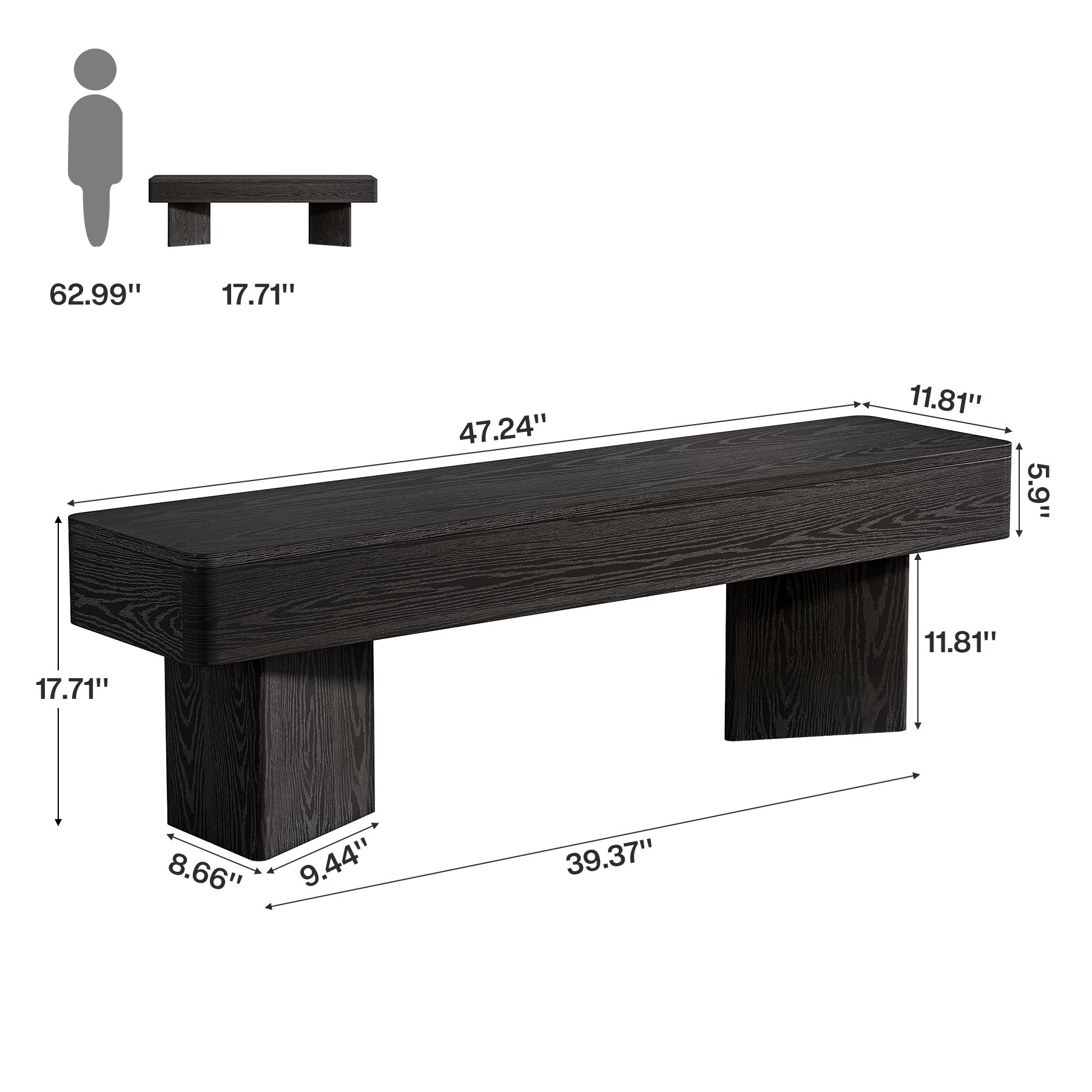 Tribesigns Sitzbank Schwarz 120 cm, Moderne Flurbank für Eingangsbereich, Schlafzimmer & Esszimmer