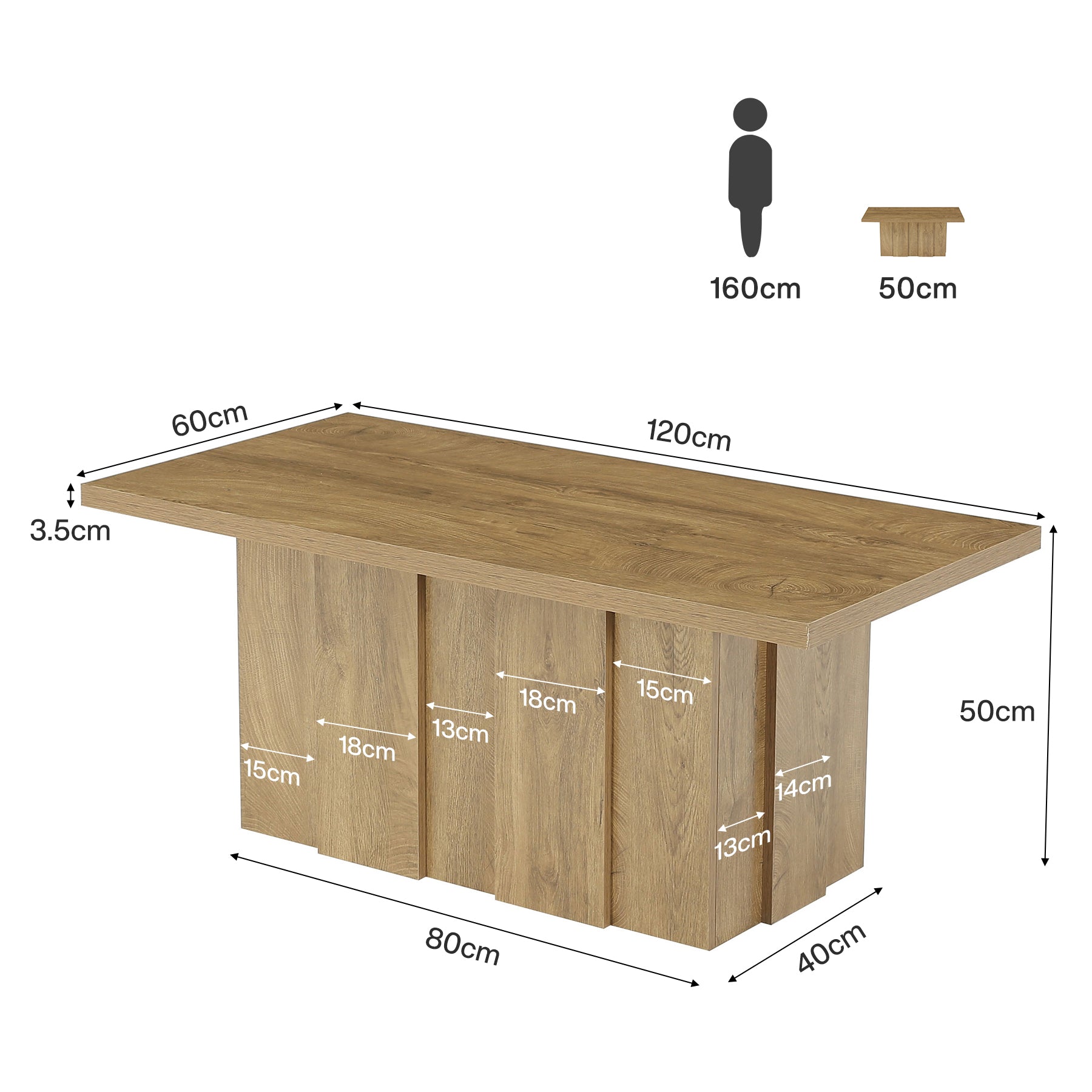 Tribesigns Couchtisch 120 cm, Rechteckiger Wohnzimmertisch im modernen Landhausstil mit Geriffeltem Sockel