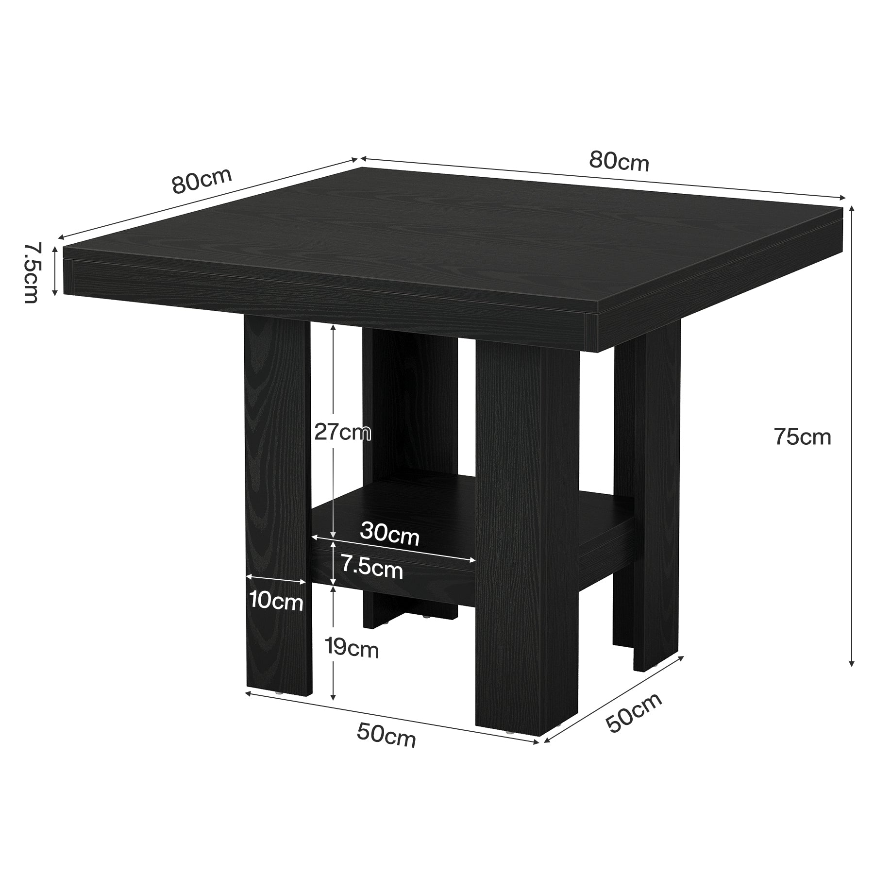 80 cm Quadratischer Esstisch für 2 Personen, industrieller Holz-Küchentisch