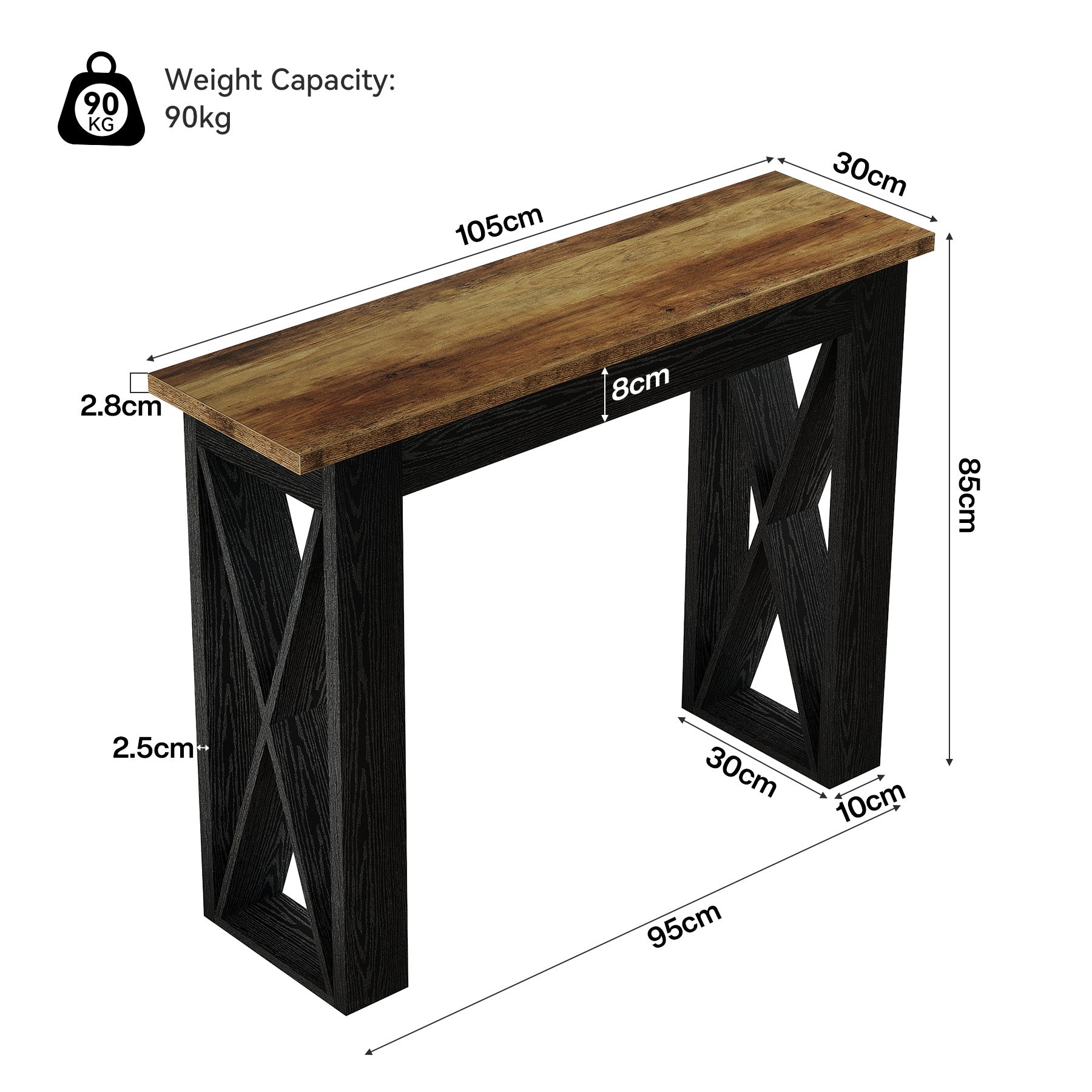 Tribesigns Konsolentisch 105 cm schmal, Flurtisch Industrial mit Ablage