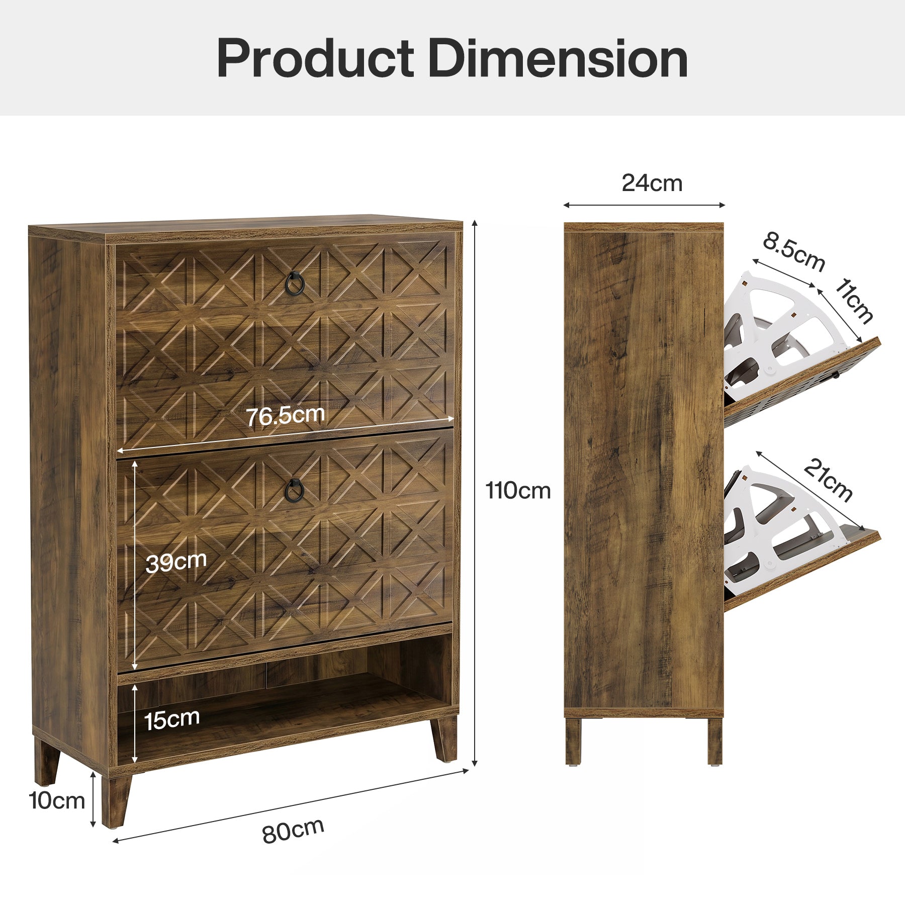 80 cm Schuhschrank-Organizer mit 2 Klappschubladen