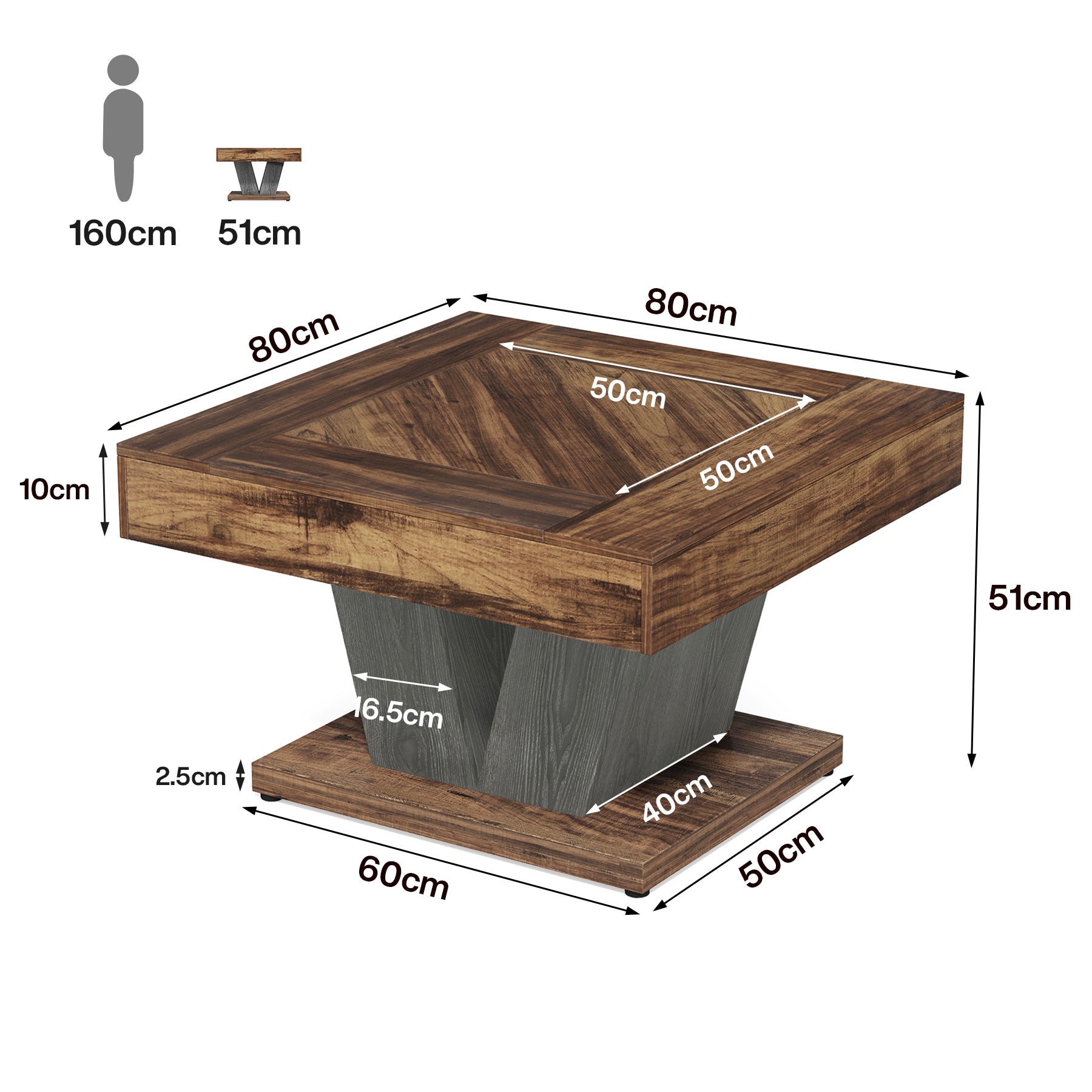 Couchtisch aus Holz, 80cm moderner Mitteltisch, Cocktail-Teetisch