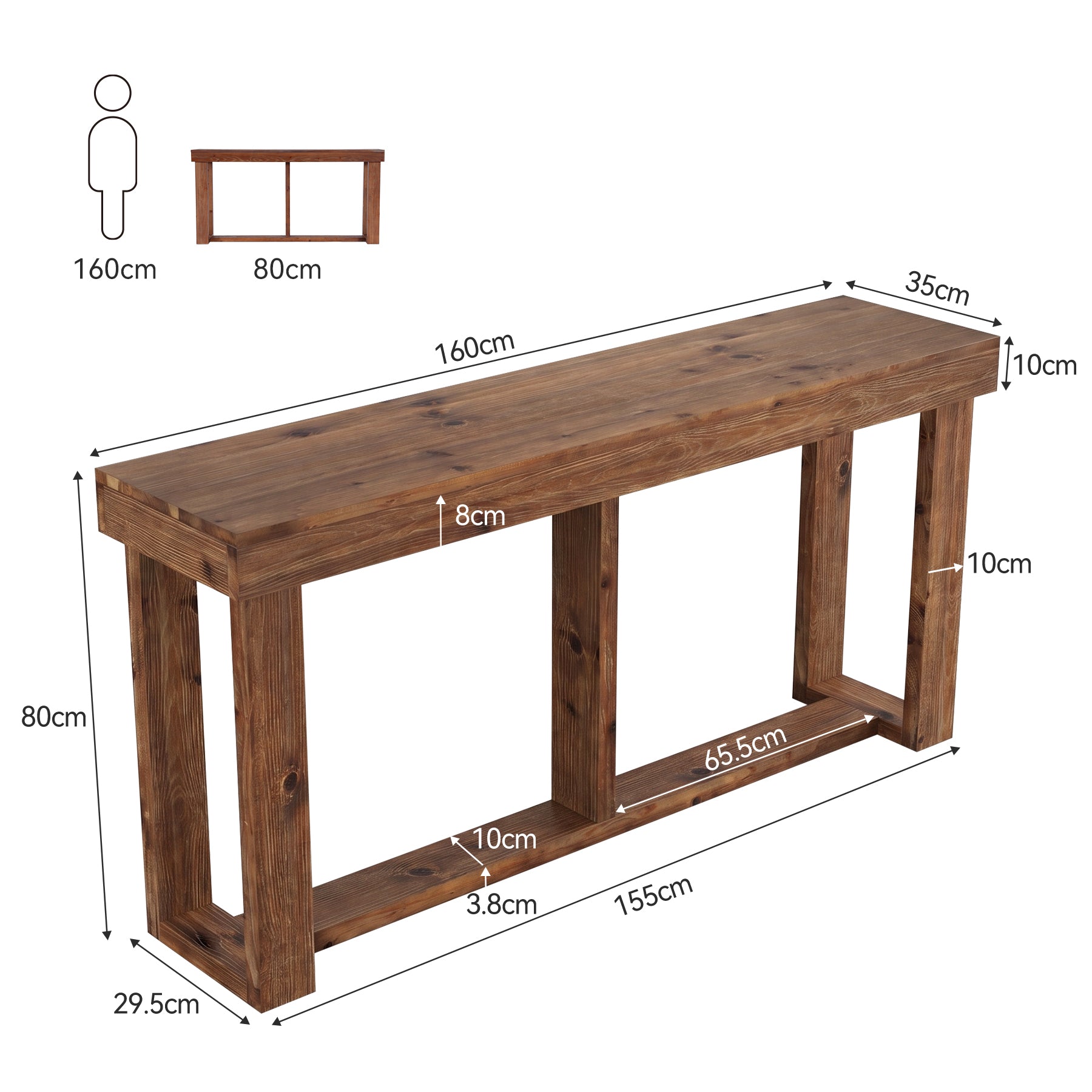 Tribesigns Massivholz Konsolentisch 160 cm, schmaler Flurtisch im Landhausstil für Eingangsbereich & Wohnzimmer