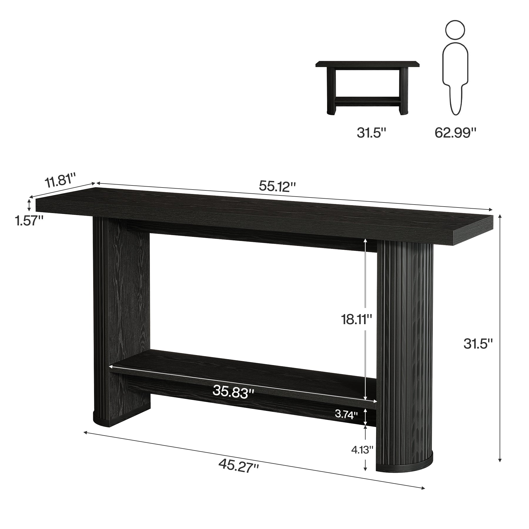 140cm Landhaus-Konsolentisch - Schmaler Tisch für Flur & Couch