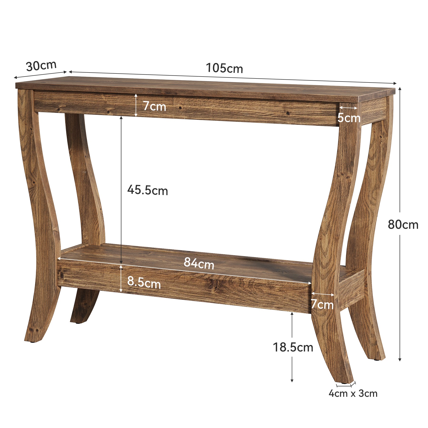 105 cm Konsolentisch aus Holz, 2-stufiger Bauernhaus-Flurtisch mit Stauraum