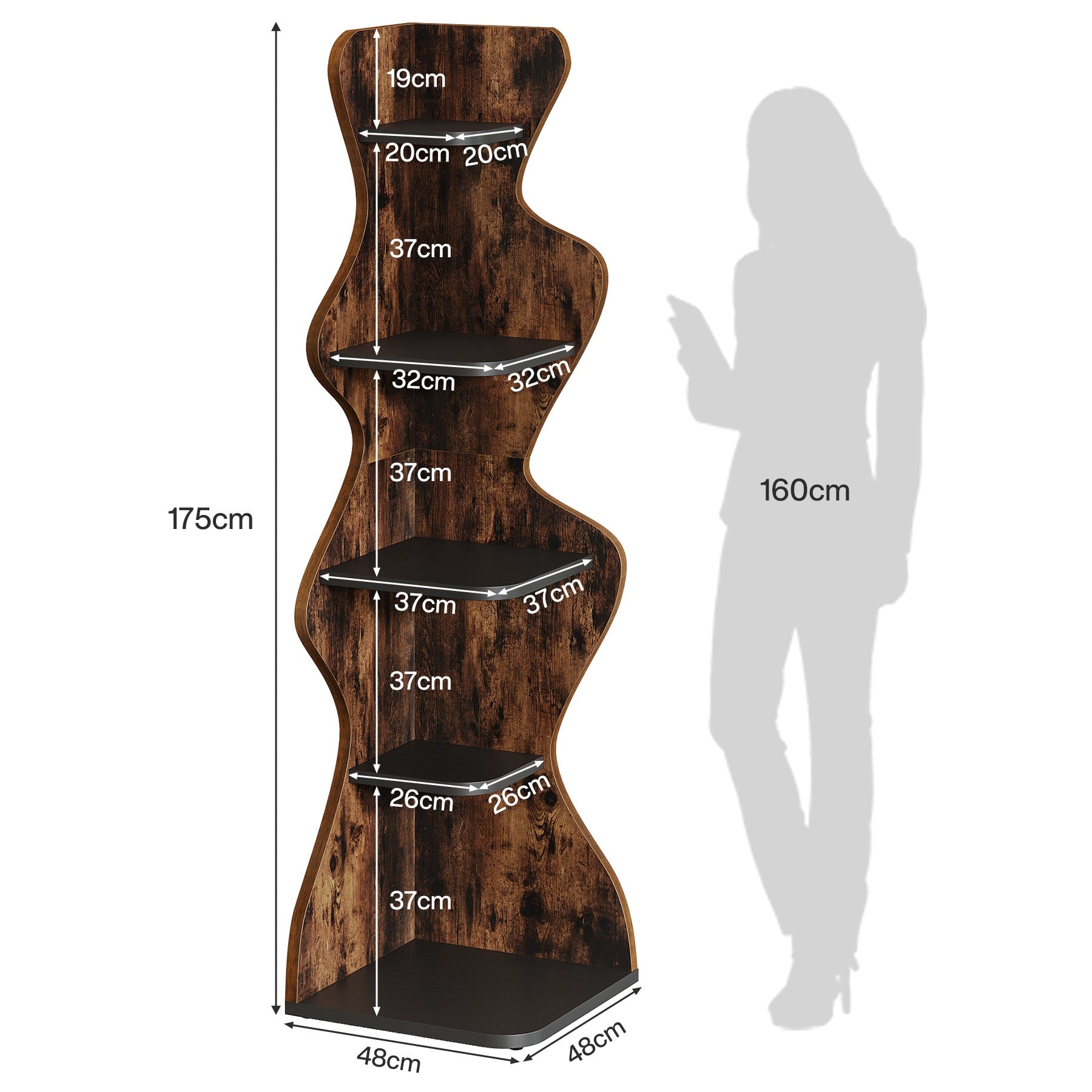 175 cm Bücherregal aus Holz, 5-stufiges Eckregal zur Aufbewahrung von Pflanzen