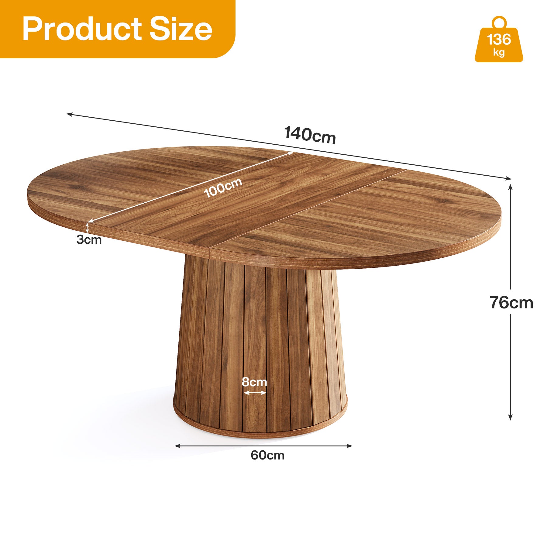 140cm ovaler Besprechungstisch, Konferenztisch aus Holz für 6 Personen