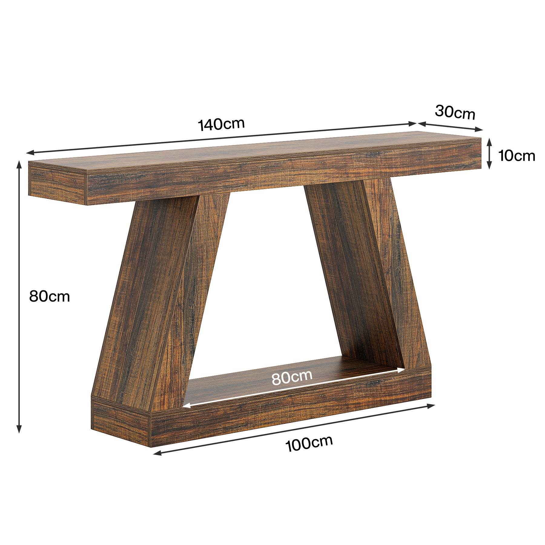 Konsolentisch im Landhausstil, 140cm Sofatisch mit Stauraum