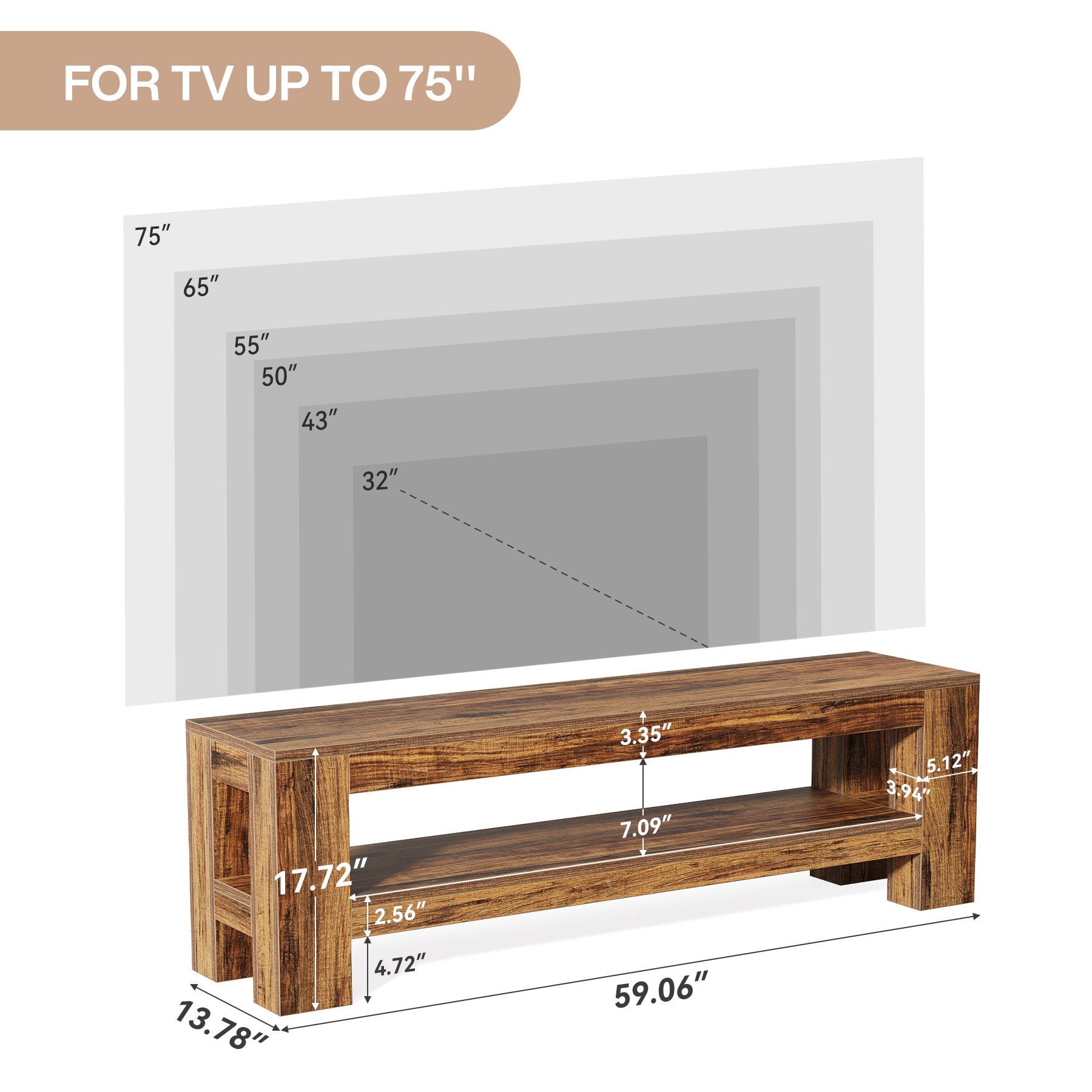 Tribesigns TV Lowboard 150 cm für 55–75 Zoll Fernseher, Rustikale TV Konsole mit Ablage