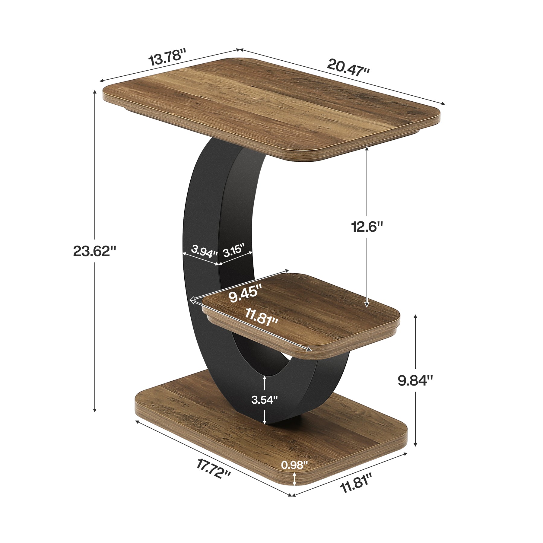 Tribesigns Beistelltisch 2 Ebenen, Kleiner Sofatisch im Industrial-Design mit Metallrahmen, kompakter Couchtisch für Wohnzimmer