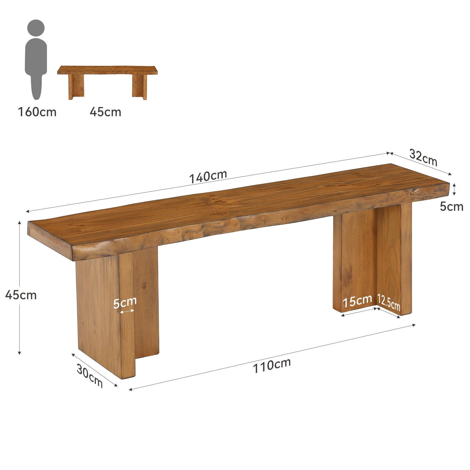 Tribesigns Massivholz Sitzbank 140 cm, Schuhbank für den Flur, Holzbank für 2–3 Personen