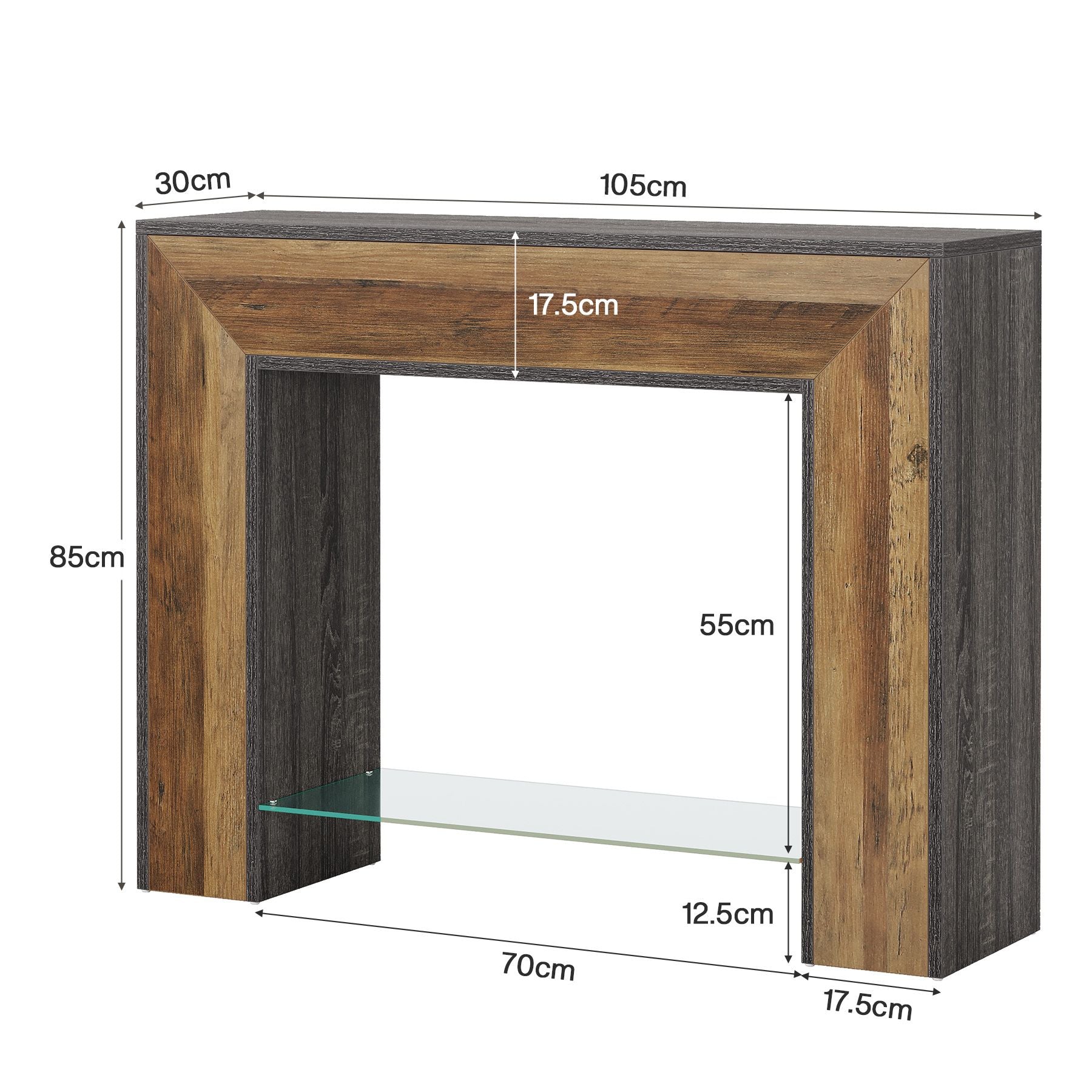 105 CM Konsolentisch, schmaler Flurtisch mit Glasablage