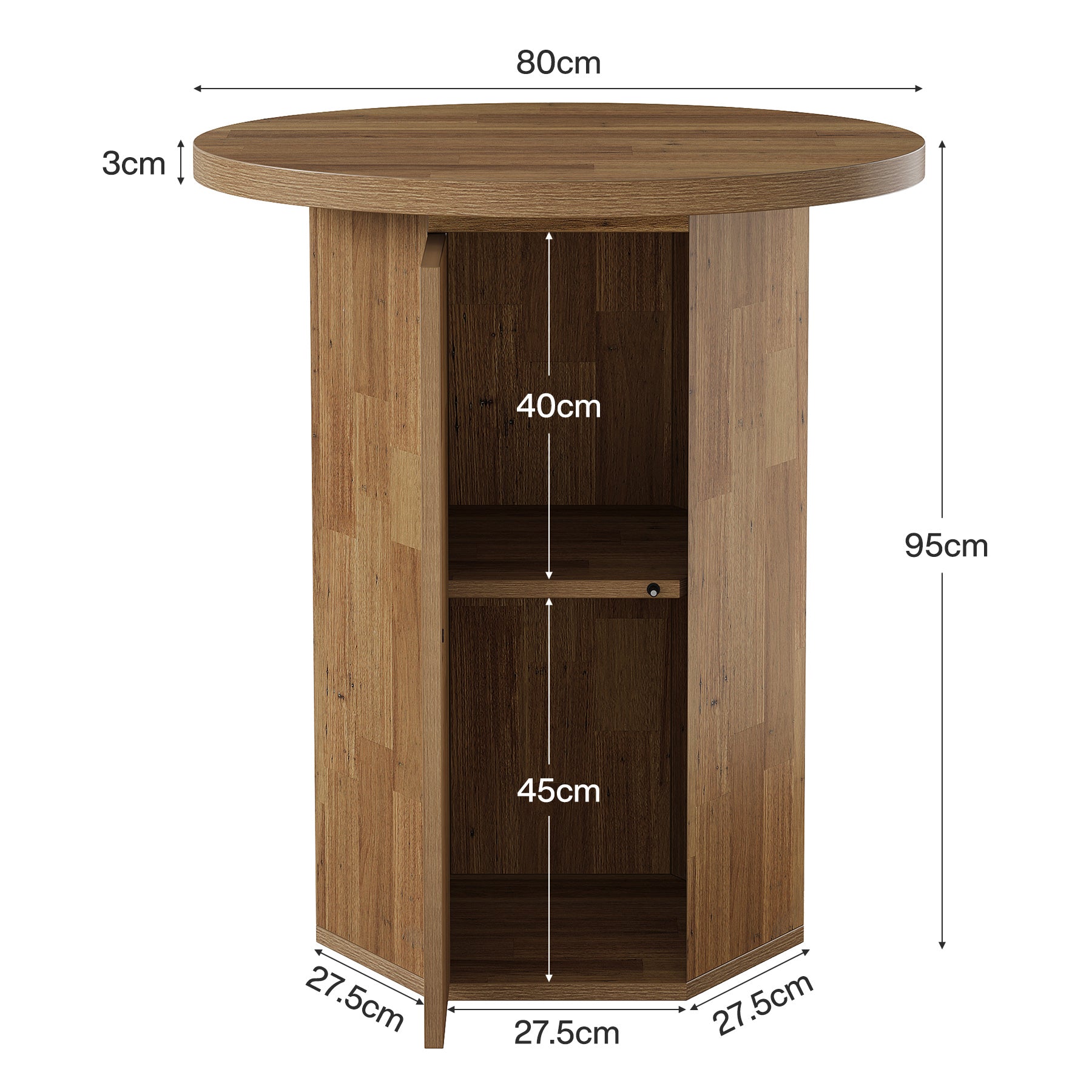 Tribesigns Bartisch Rund 80 cm mit Stauraum, Hoher Stehtisch mit integriertem Schrank im Landhausstil