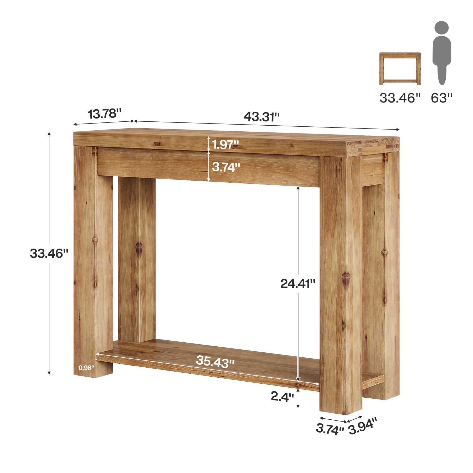 Tribesigns Konsolentisch aus Massivholz 110 cm, Schmaler Flurtisch mit 2 Ablagen