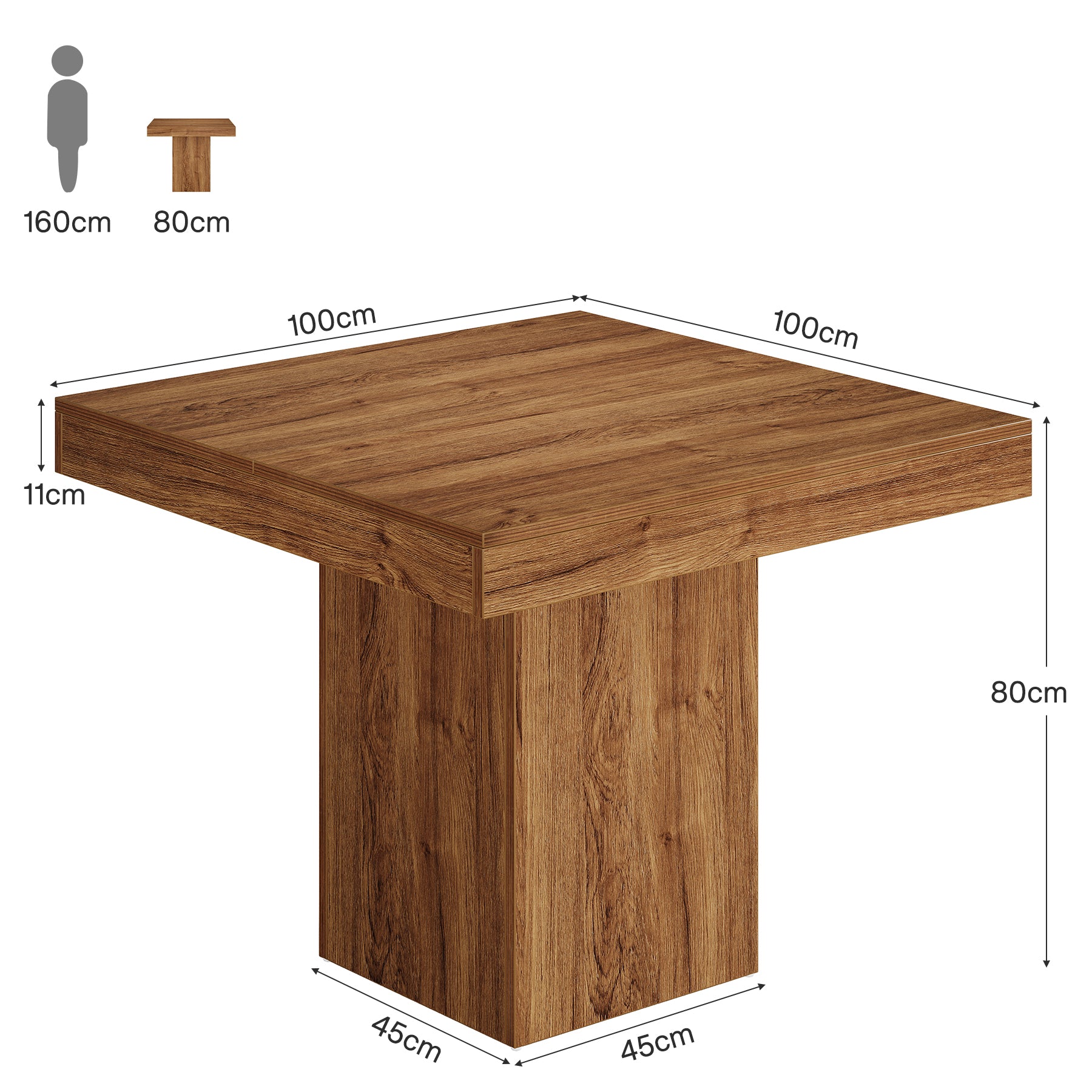 100 cm hoher Esstisch - Quadratischer Küchentisch für 4 Personen mit dicker Platte