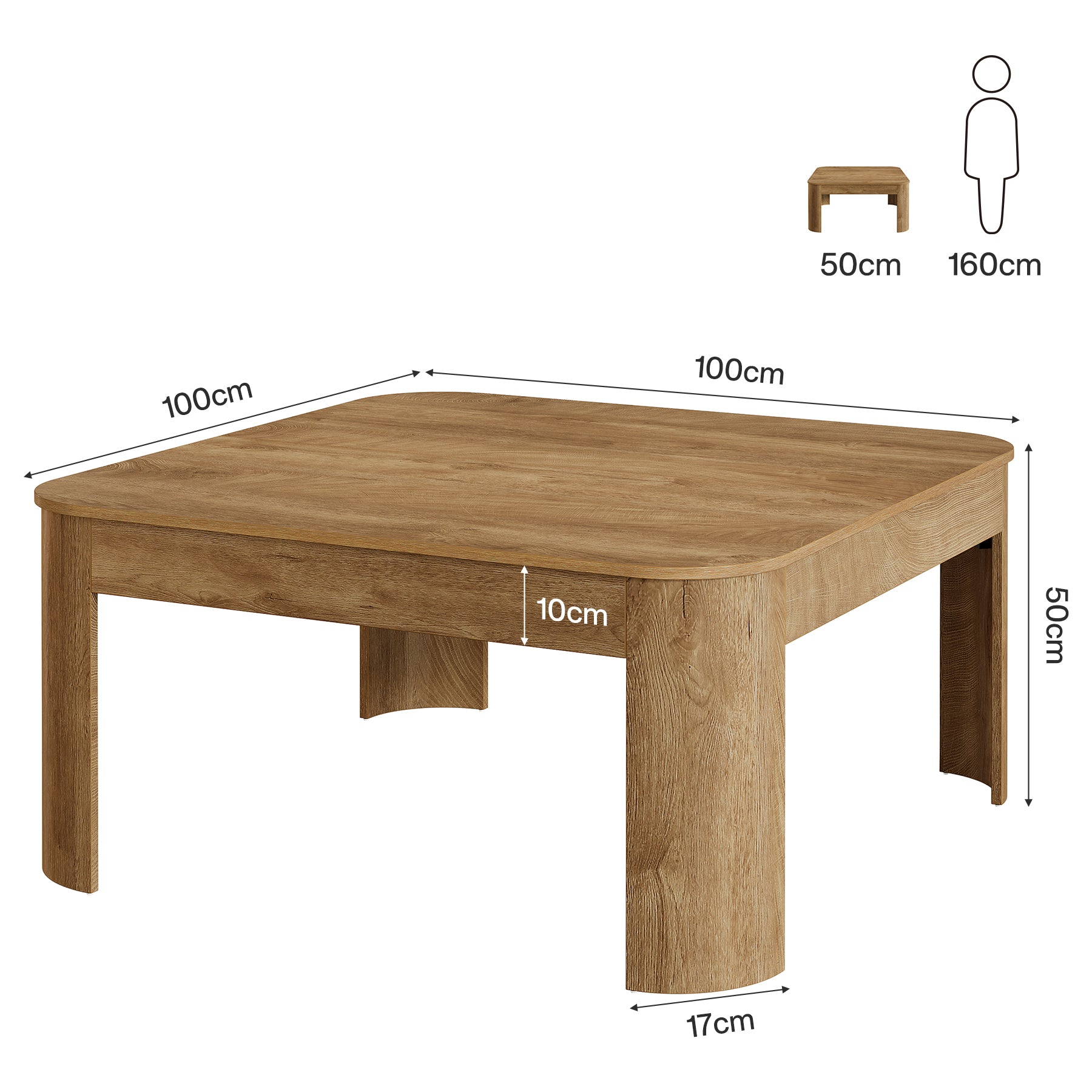 Quadratischer Couchtisch 100 cm im Landhausstil, Wohnzimmertisch mit stabilen geschwungenen Beinen