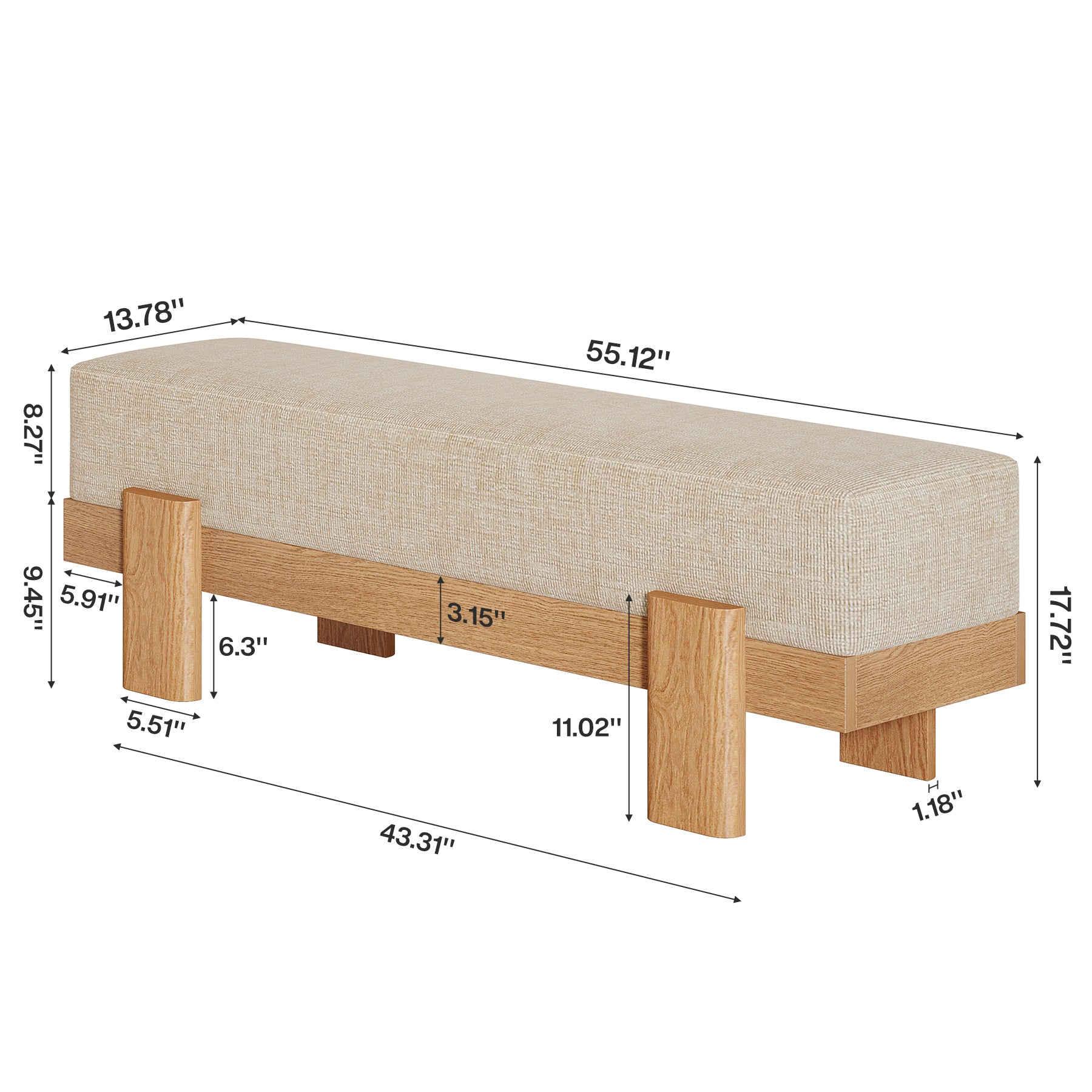 Tribesigns Gepolsterte Sitzbank 140 cm, Moderne Esszimmerbank mit Stoffbezug & stabilem MDF-Gestell