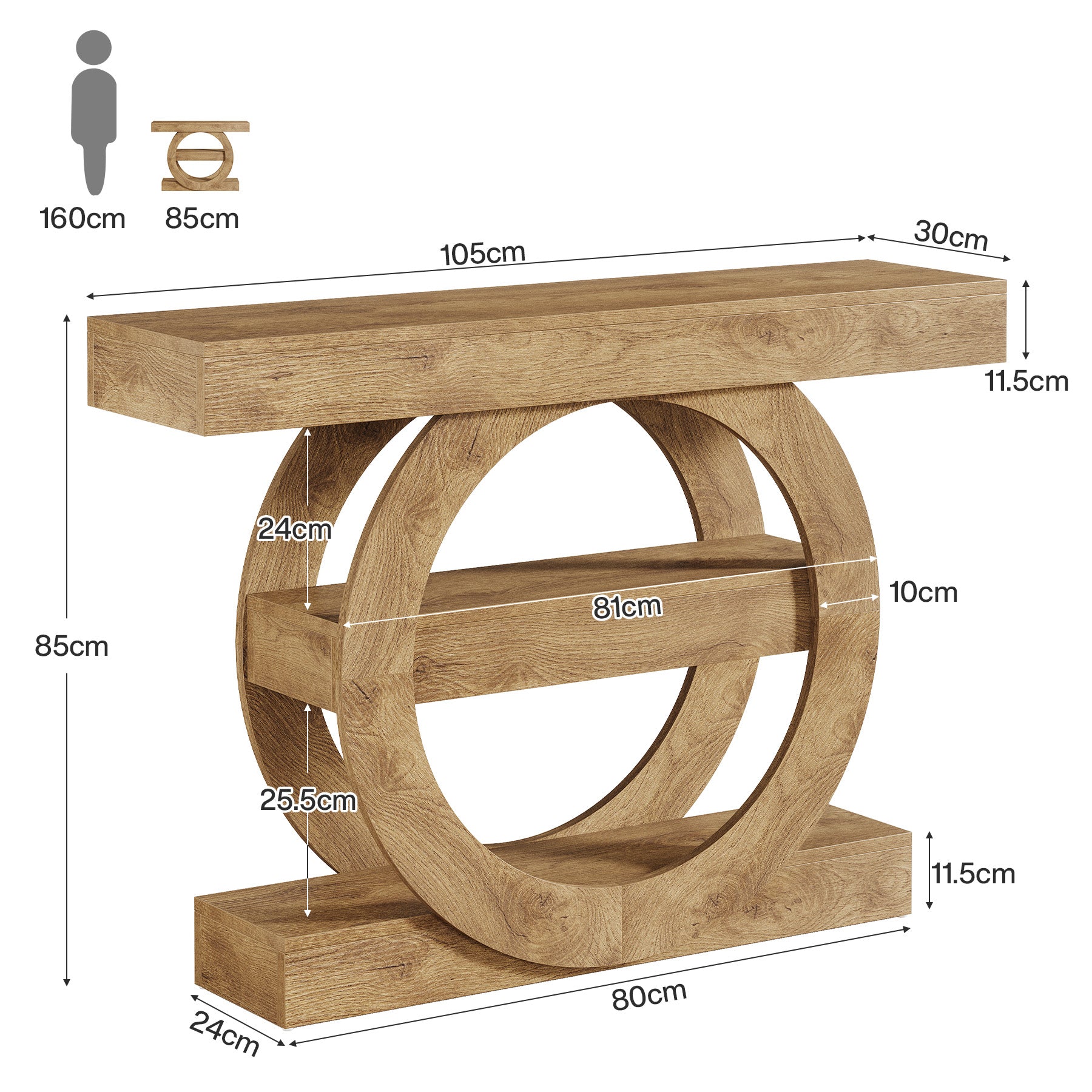 105 cm Konsolentisch, 3-stufiger Sofa-Flurtisch mit Ablagefächern