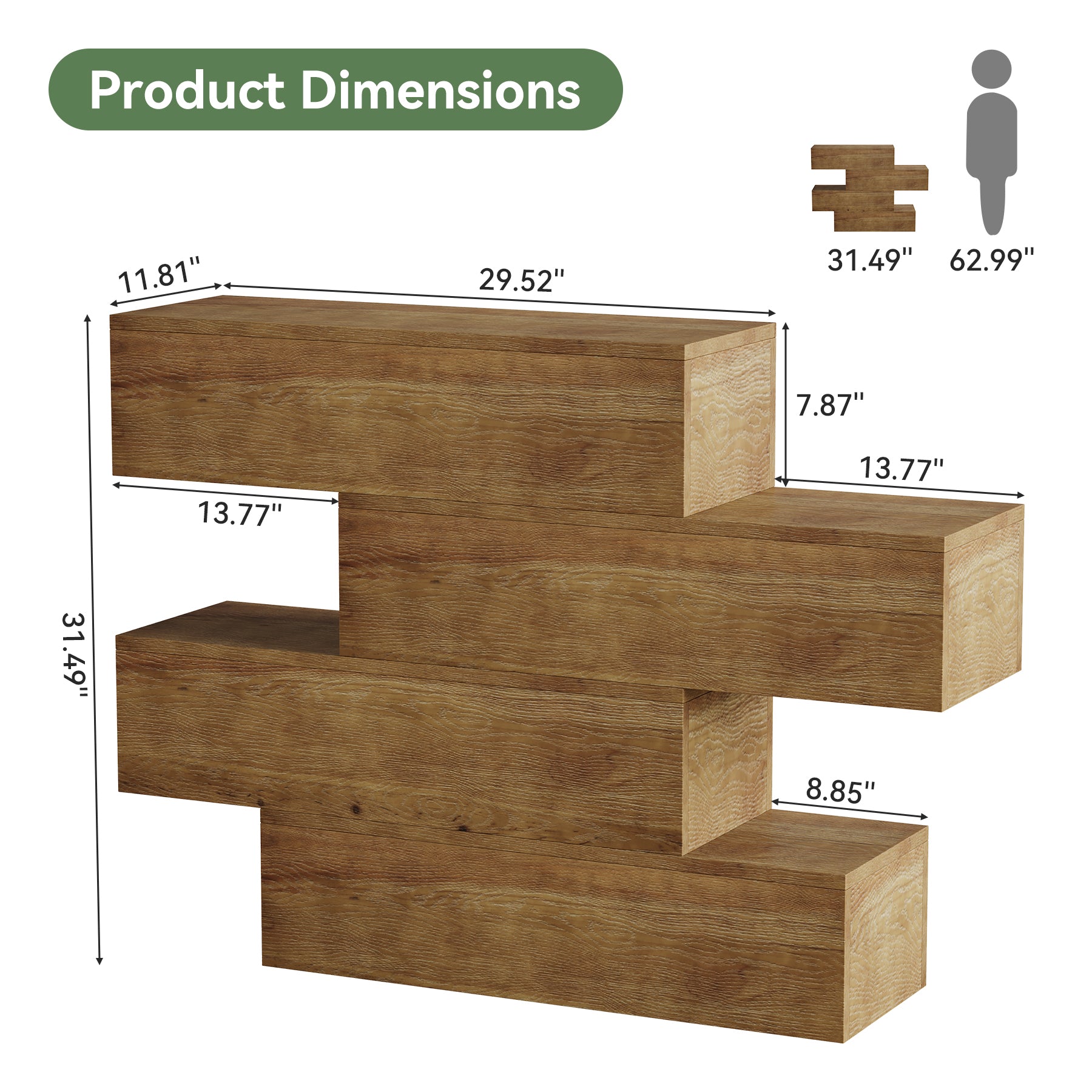 Tribesigns Massivholz Konsolentisch 110 cm mit 4 Ebenen, schmaler Flurtisch im Landhausstil