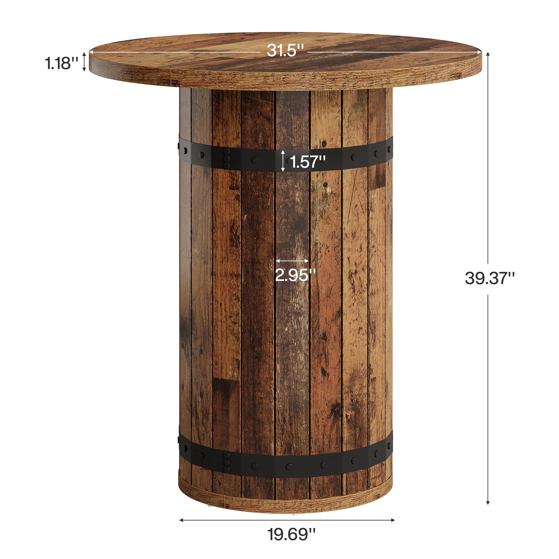 Tribesigns Runder Bartisch, 100 cm Stehtisch im Landhaus-Industrial-Stil für Küche & Bistro