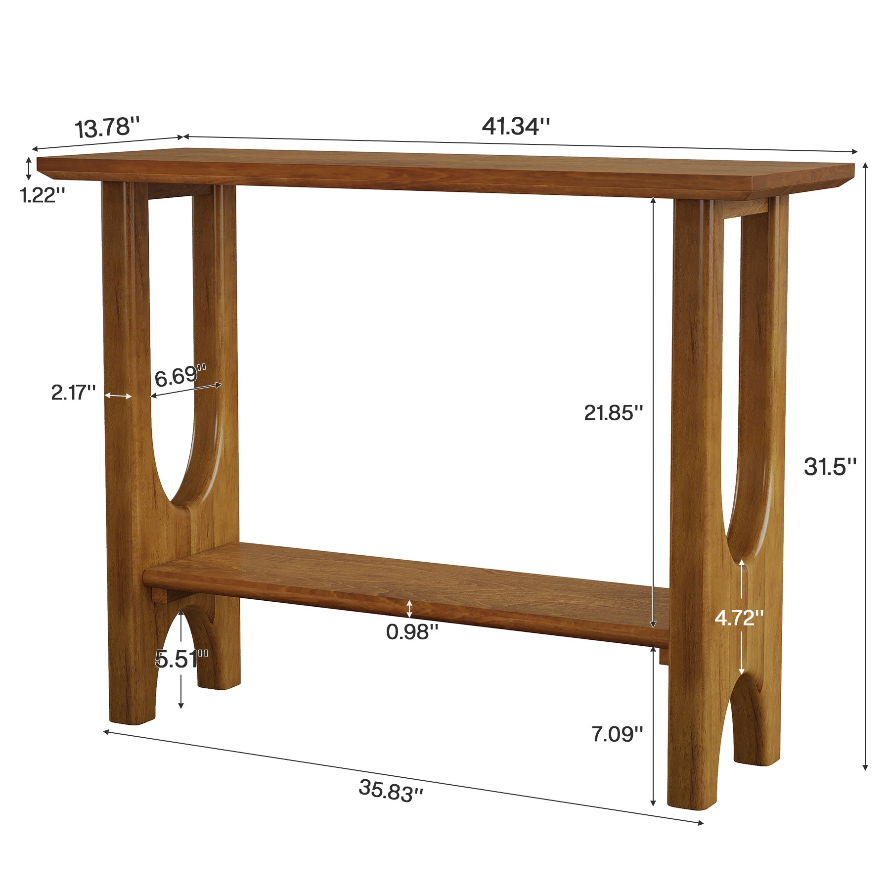 105 cm Konsolentisch - Mid-Century-Konsole mit Stauraum in hellem Nussbaum