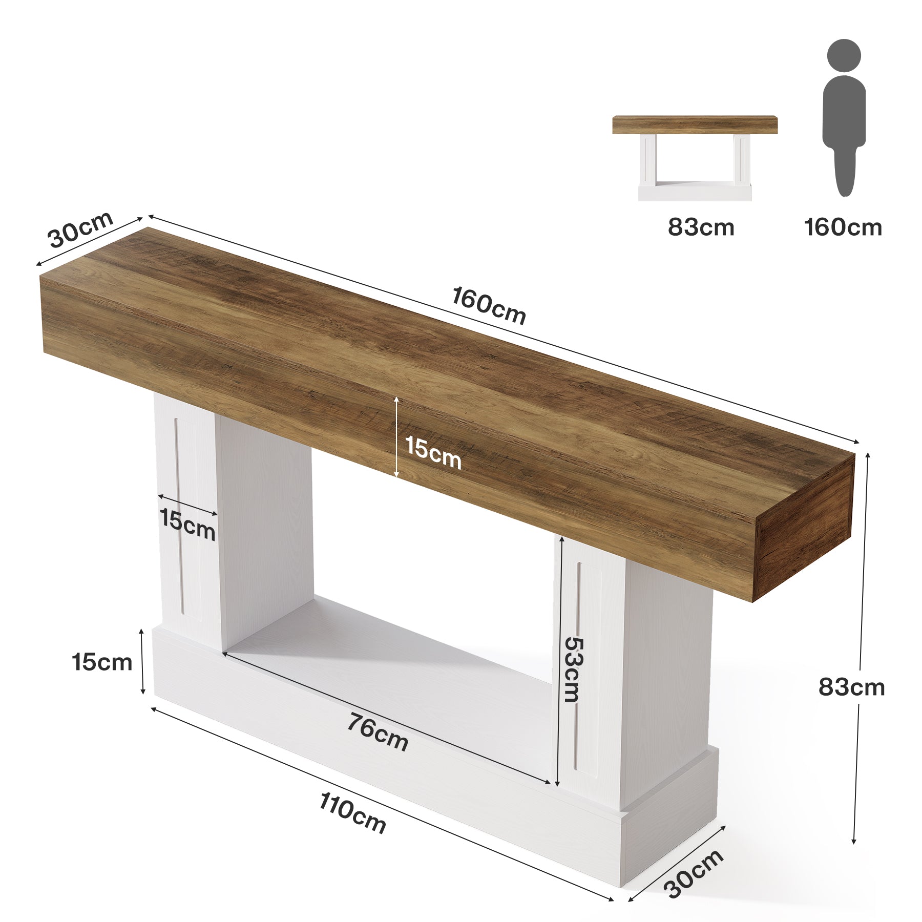 Tribesigns Konsolentisch 160 cm mit Ablage, Landhaus Flurtisch für Eingangsbereich, Wohnzimmer & Flur