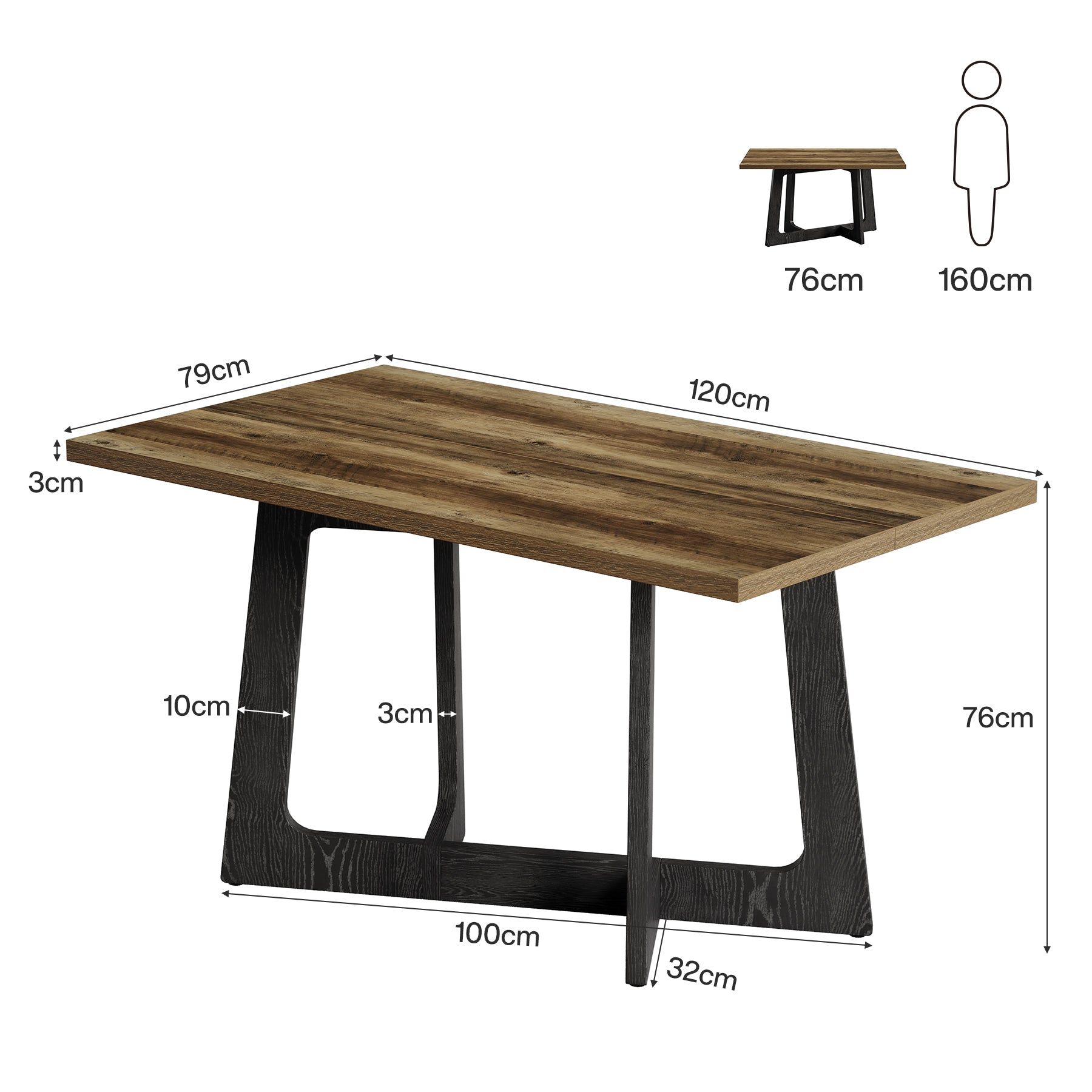 Tribesigns Esstisch 120 cm für 2–4 Personen, Küchentisch im Industrial-Landhausstil mit stabilem Mittelfuß