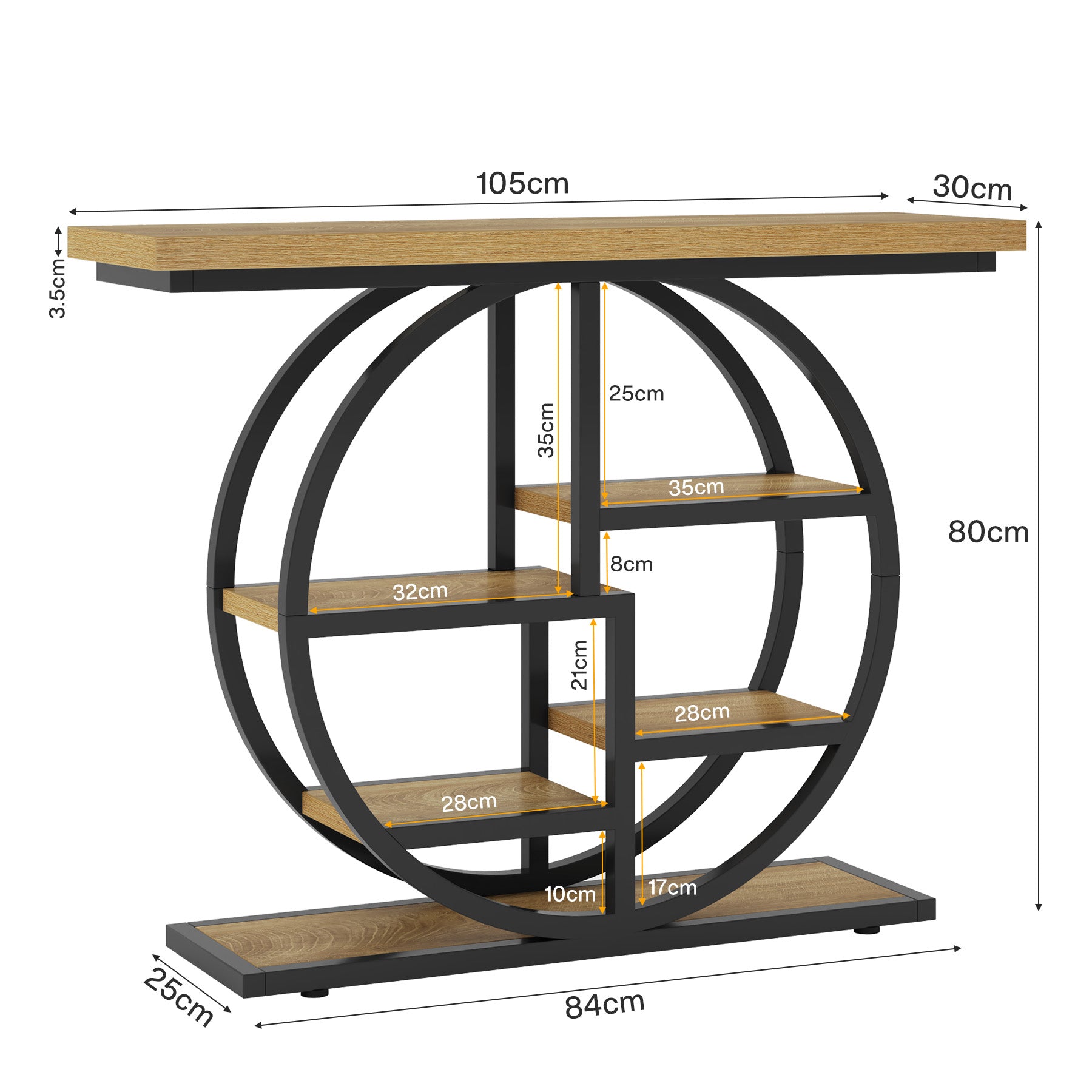 105 cm Konsolentisch, Eingangstisch, Sofatisch mit Etagere-Regalen