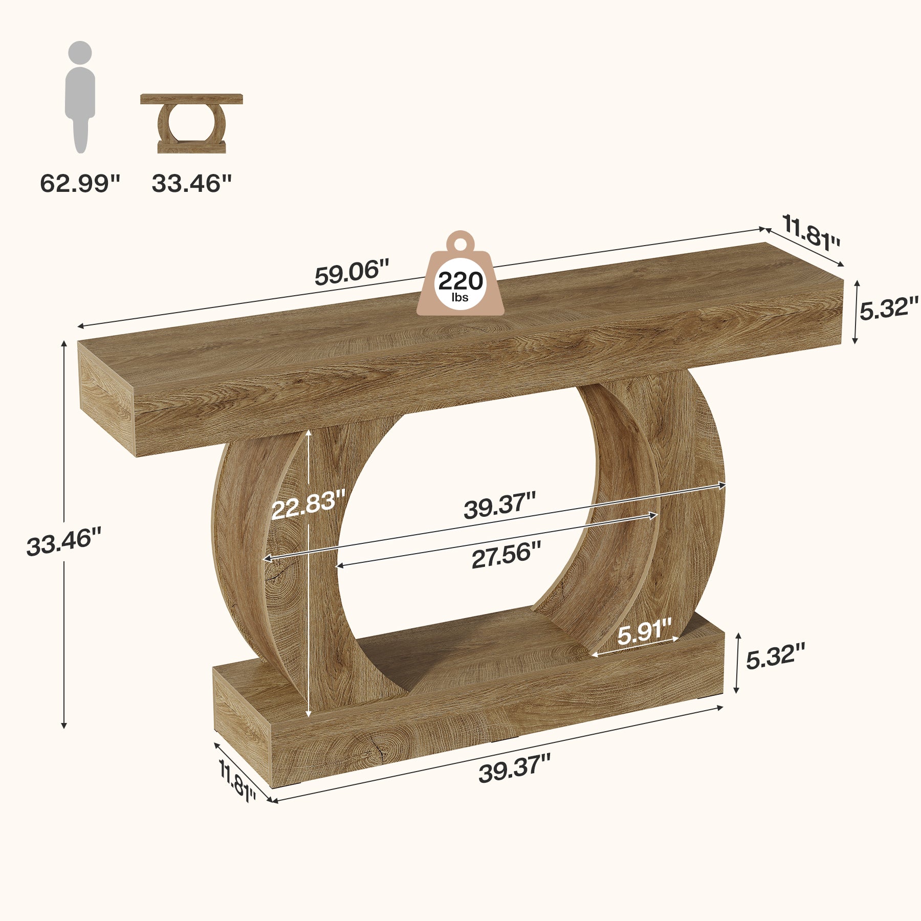 Tribesigns 150 cm Konsolentisch im Landhausstil, Schmaler Flurtisch mit Offenem Rundgestell & 2 Ablageebenen