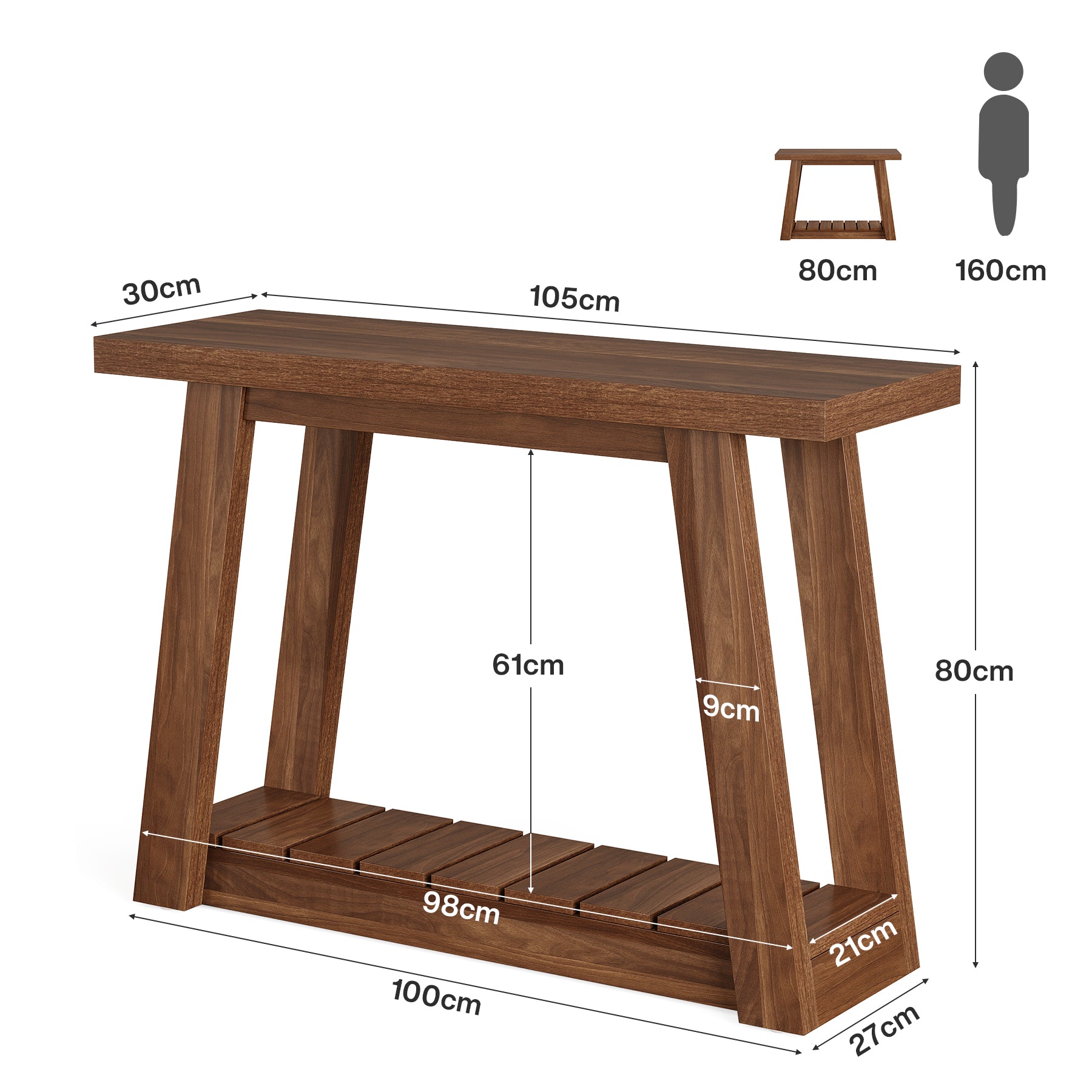 Tribesigns Schmaler Konsolentisch 105 cm, Flurtisch mit 2 Ablagen & offenem Stauraum