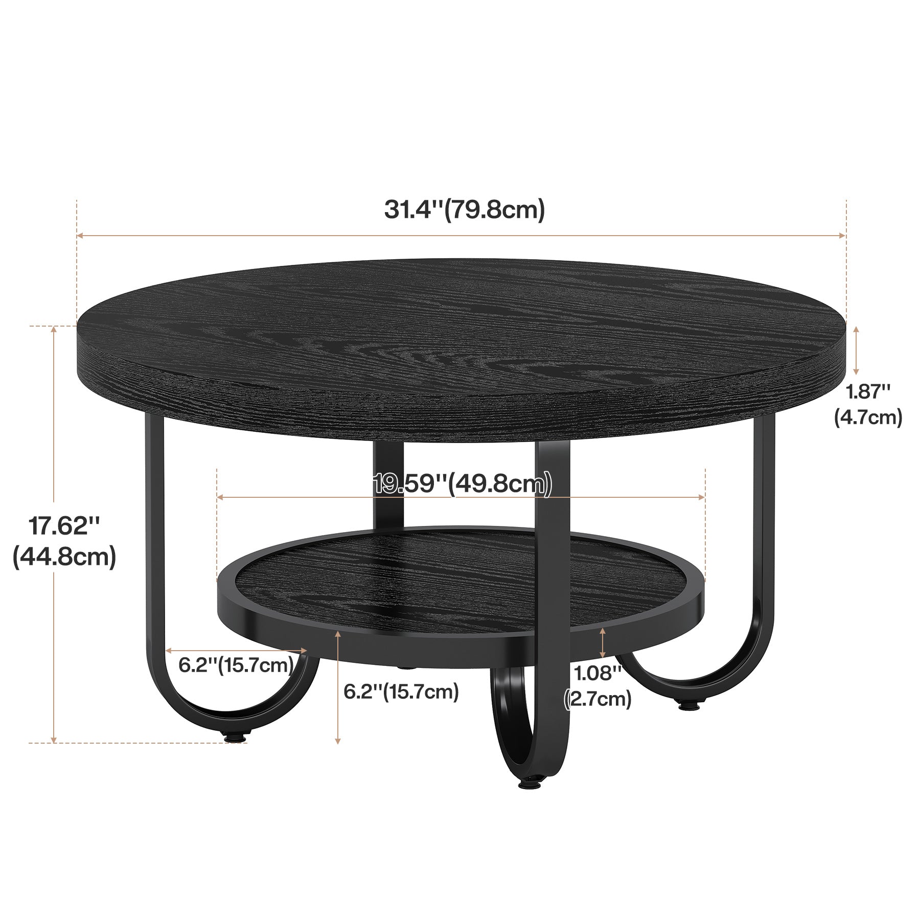 79 cm Couchtisch, 2-stufiger Mitteltisch, Cocktail-Teetisch mit Ablagen