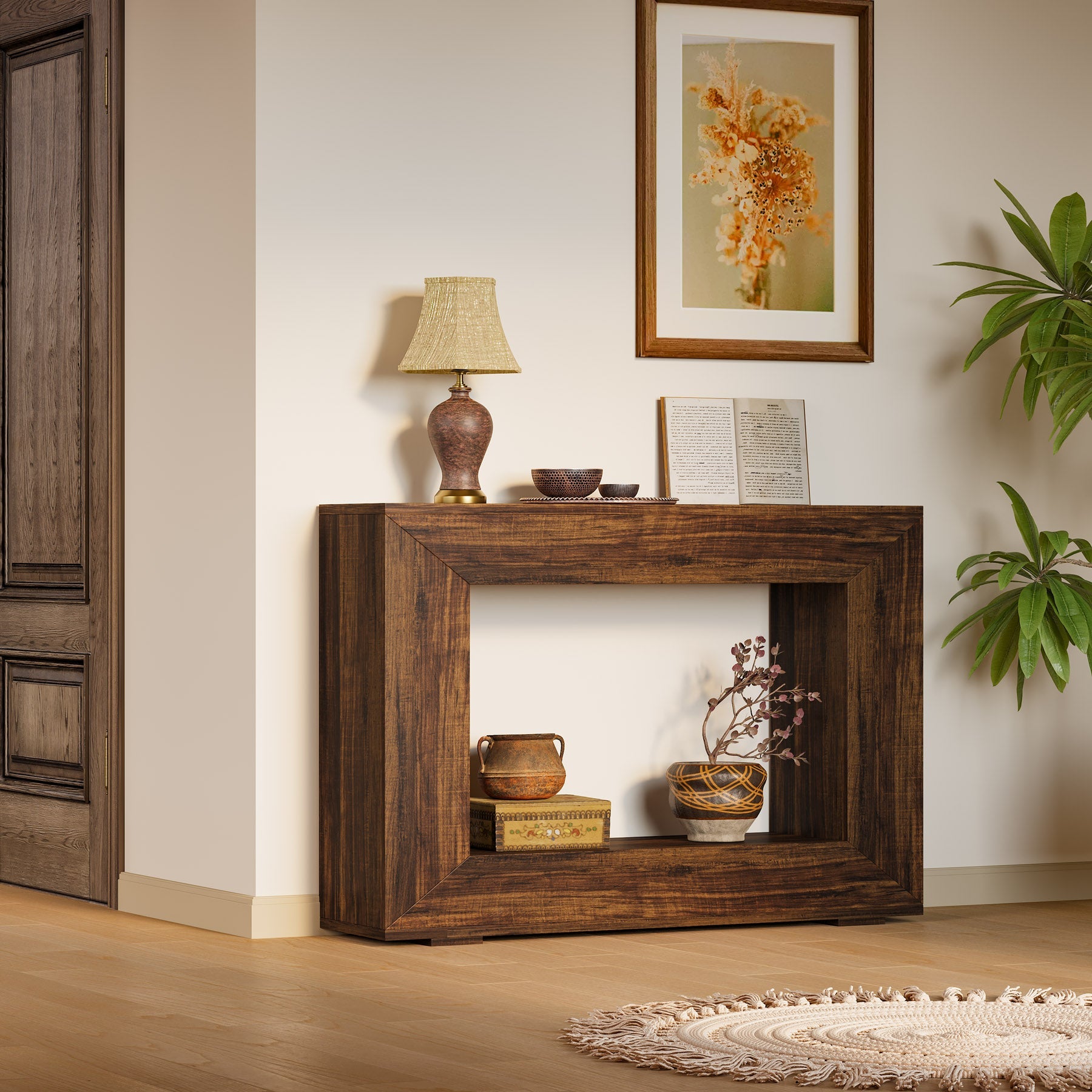 Konsolentisch im Landhausstil, 120cm Sofatisch aus Holz für den Eingangsbereich mit Stauraum
