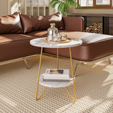 Faux Marble End Table, 2 - Tier Round Sofa Bedside Table with Shelves Tribesigns 3