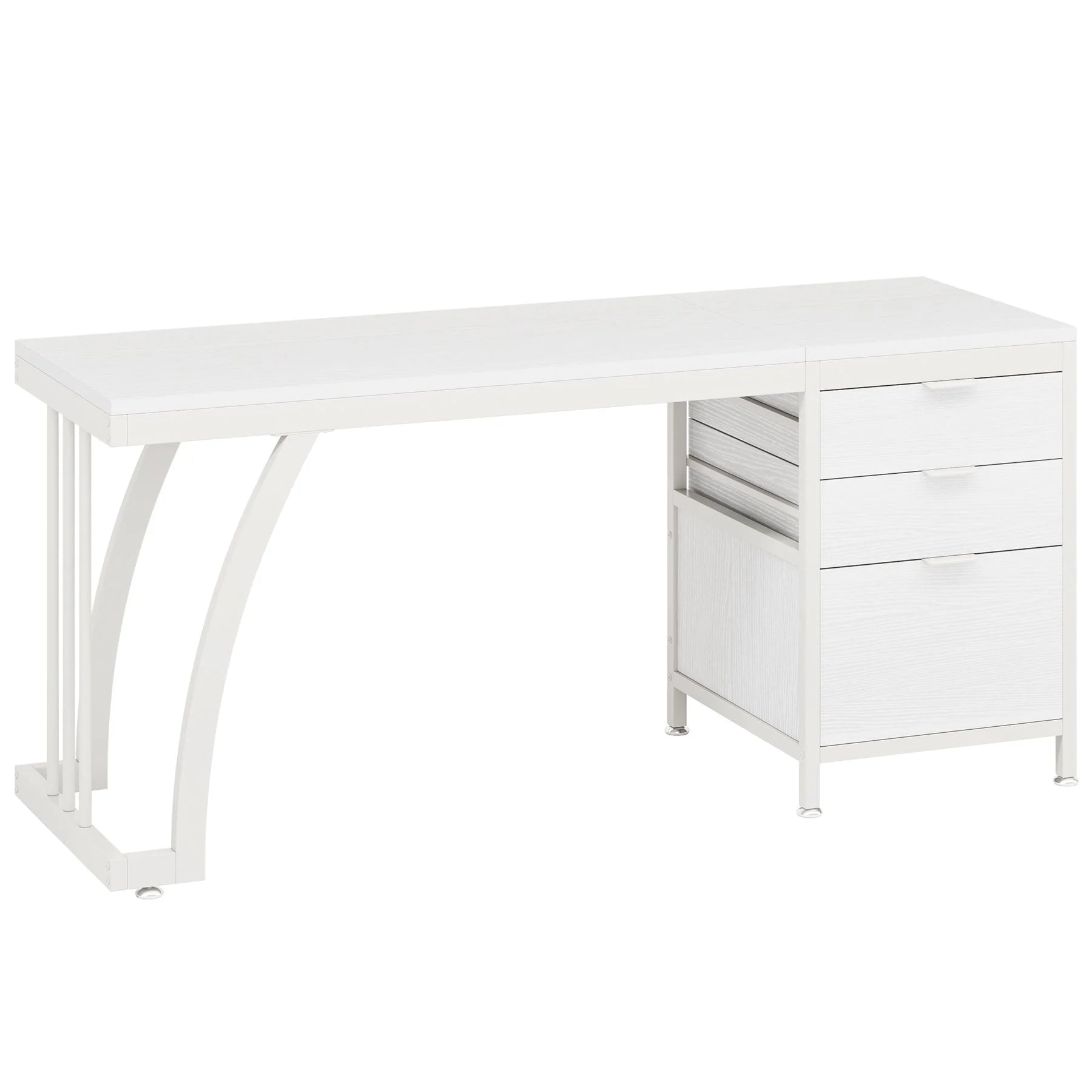 Industrieller Computertisch, 150 CM Schreibtisch mit umkehrbarem Schubladenschrank