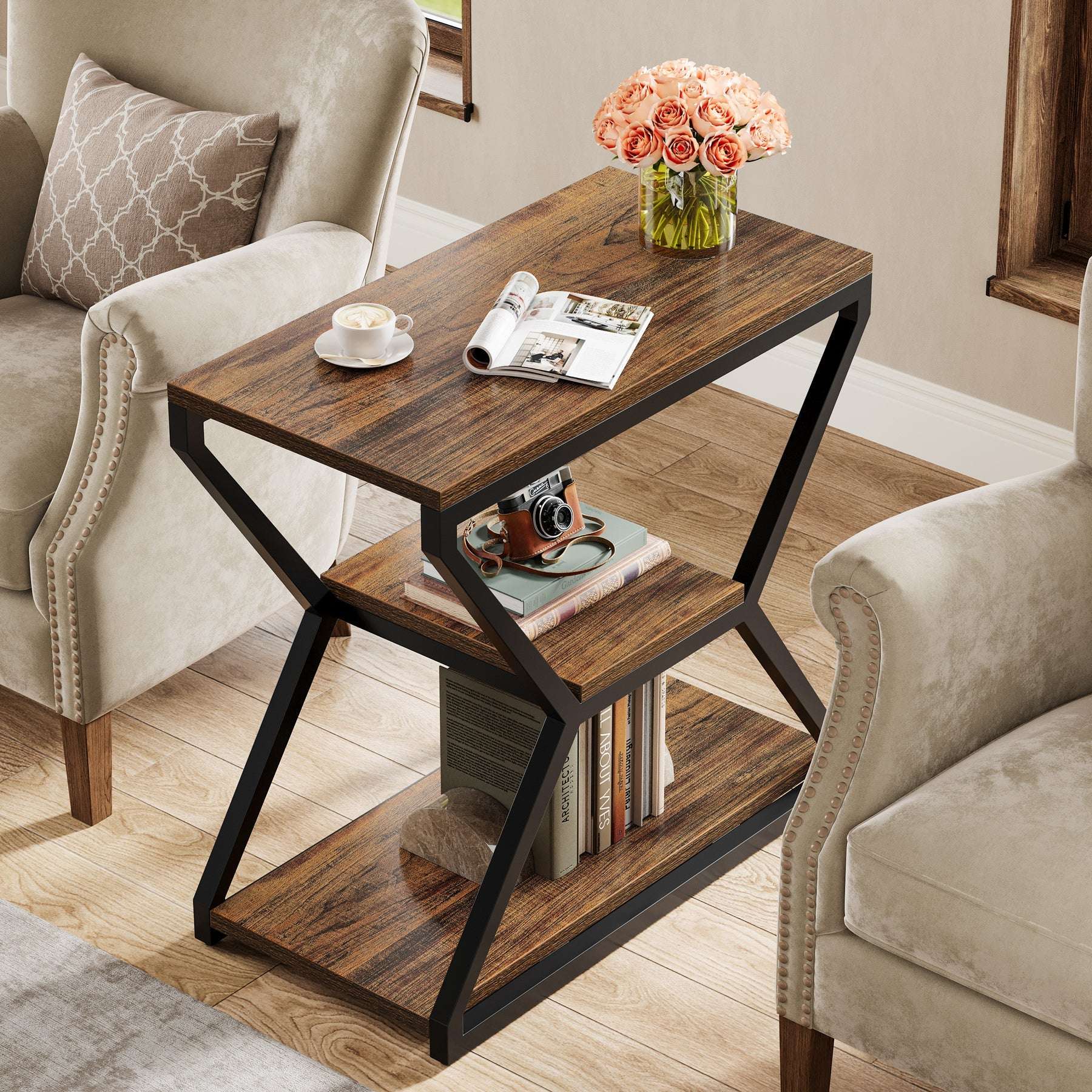 Industrieller Beistelltisch, 3-stufiger Sofa-Beistelltisch, Nachttisch