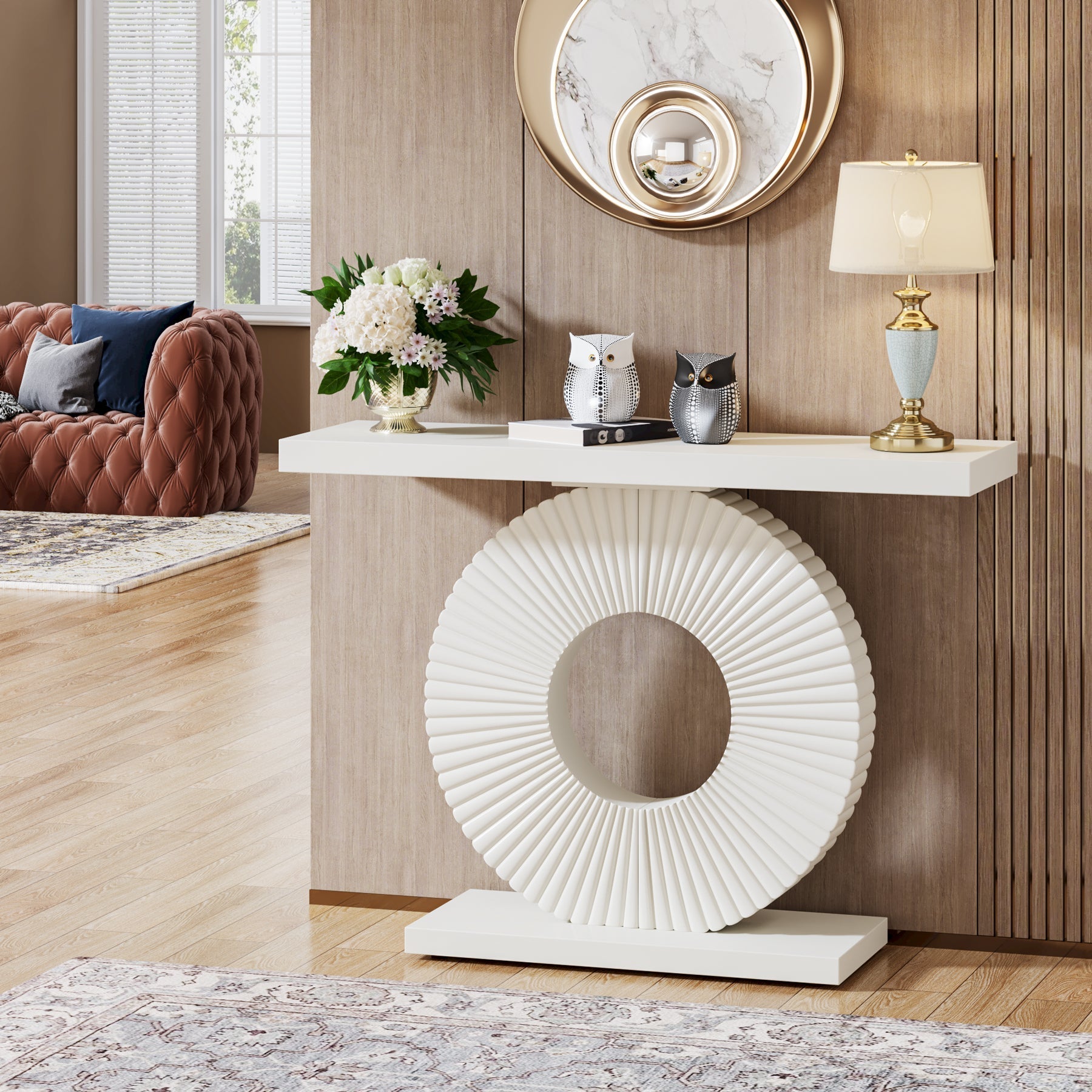 Modern Console Table 40" Wood Sofa Table with Geometric Base Tribesigns